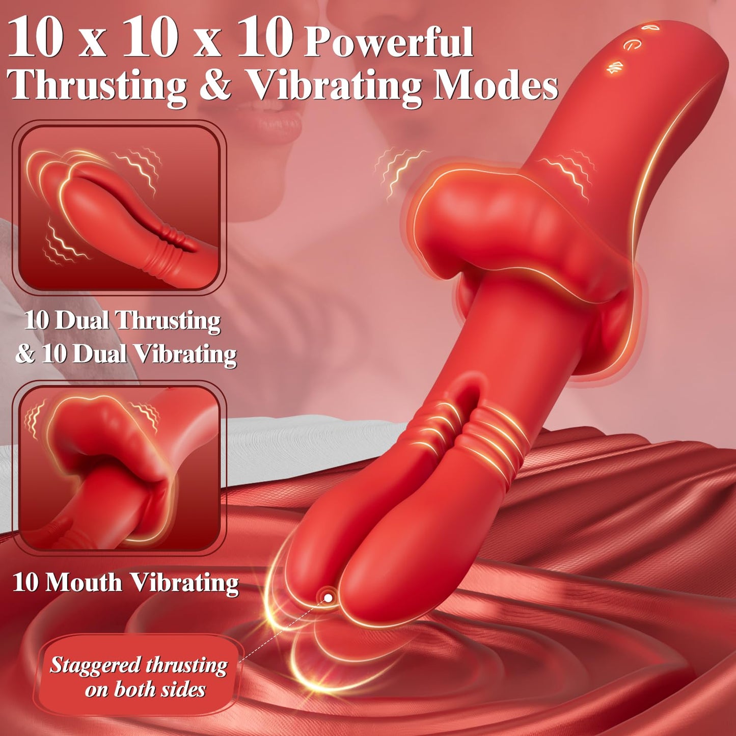 Thrusting Vibrator Sex Toys for Women - Adult Toys G Spot Vibrators with 10 Thrusting 10 Vibrating 10 Clitoral Vibration, Female Nipple Stimulator Double Dildo Rabbit Adult Sex Toys & Games for Couple
