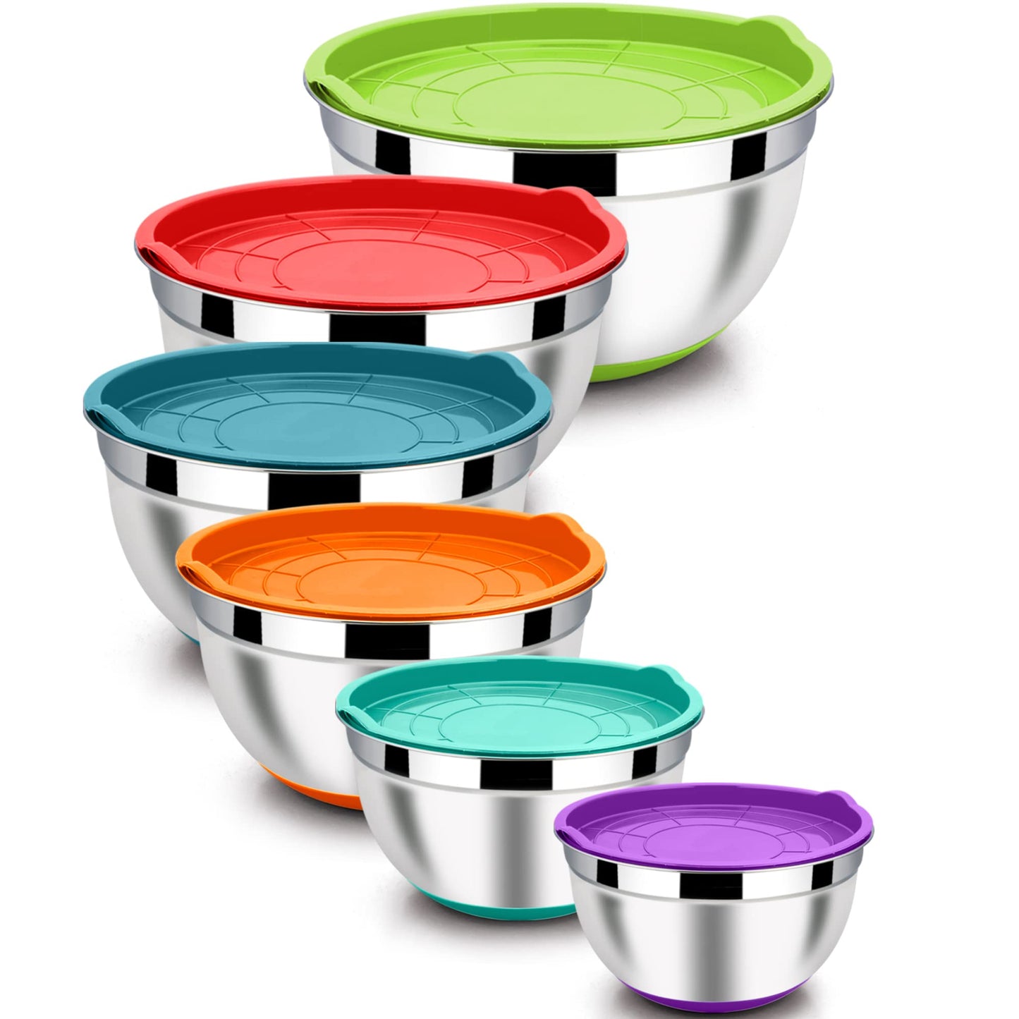 LIANYU 6-Piece Stainless Steel Mixing Bowls with Lids Set