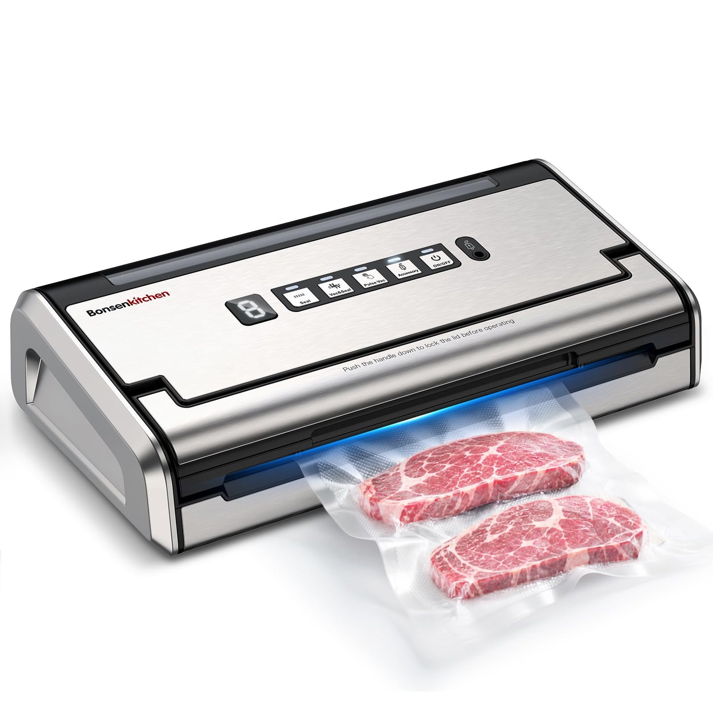 Bonsenkitchen Vacuum Sealer for Food, One-Hand Operation Food Vacuum Sealer Machine with 0.2-inch wider seal, Built-in Cutter and Bag Storage