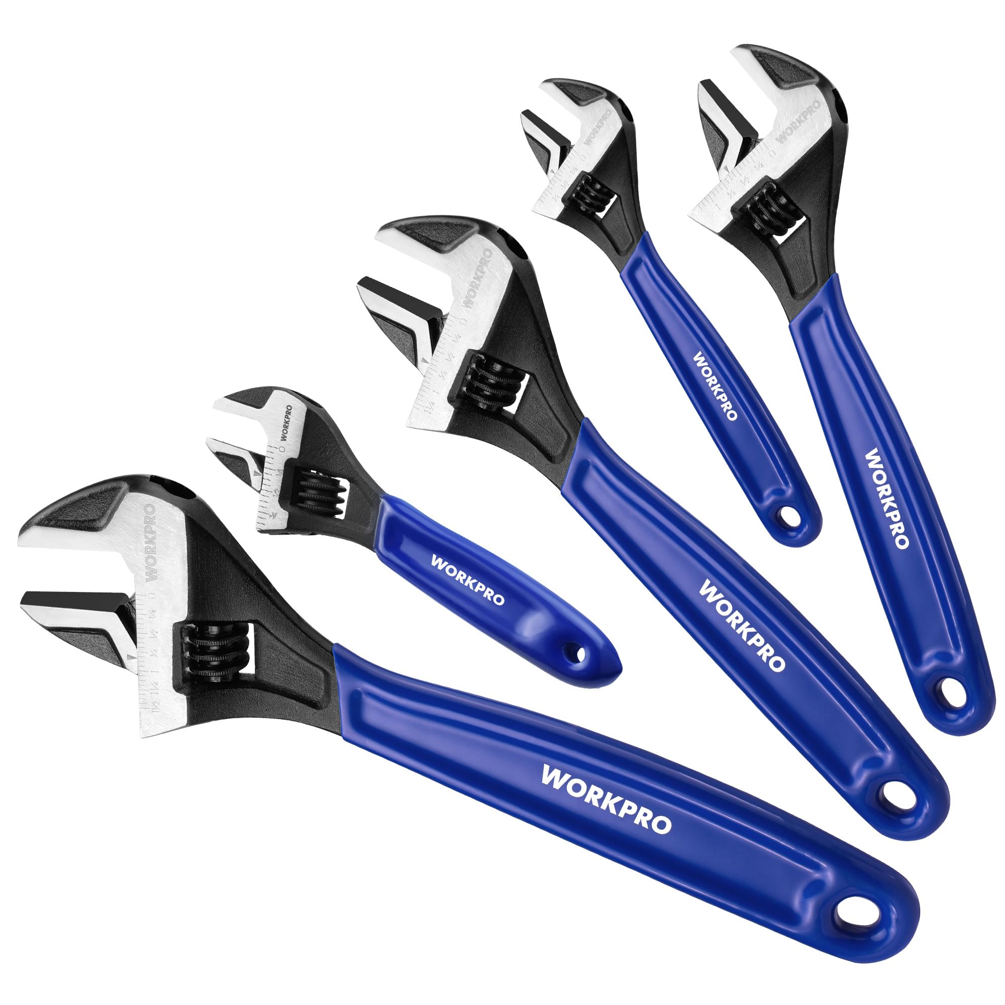 WORKPRO Adjustable Wrench, Cr-V Steel Wide Jaw Black Oxide Wrench