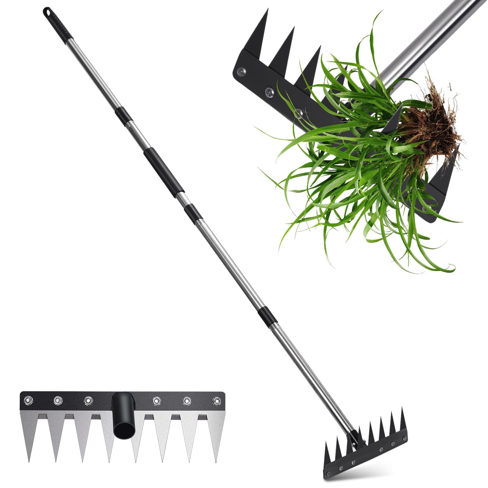 Stainless Steel Weeding Tool withSaw Blade - 4-Section Detachable Handlefor Effortless Gardening, YardWork & Weed Removal