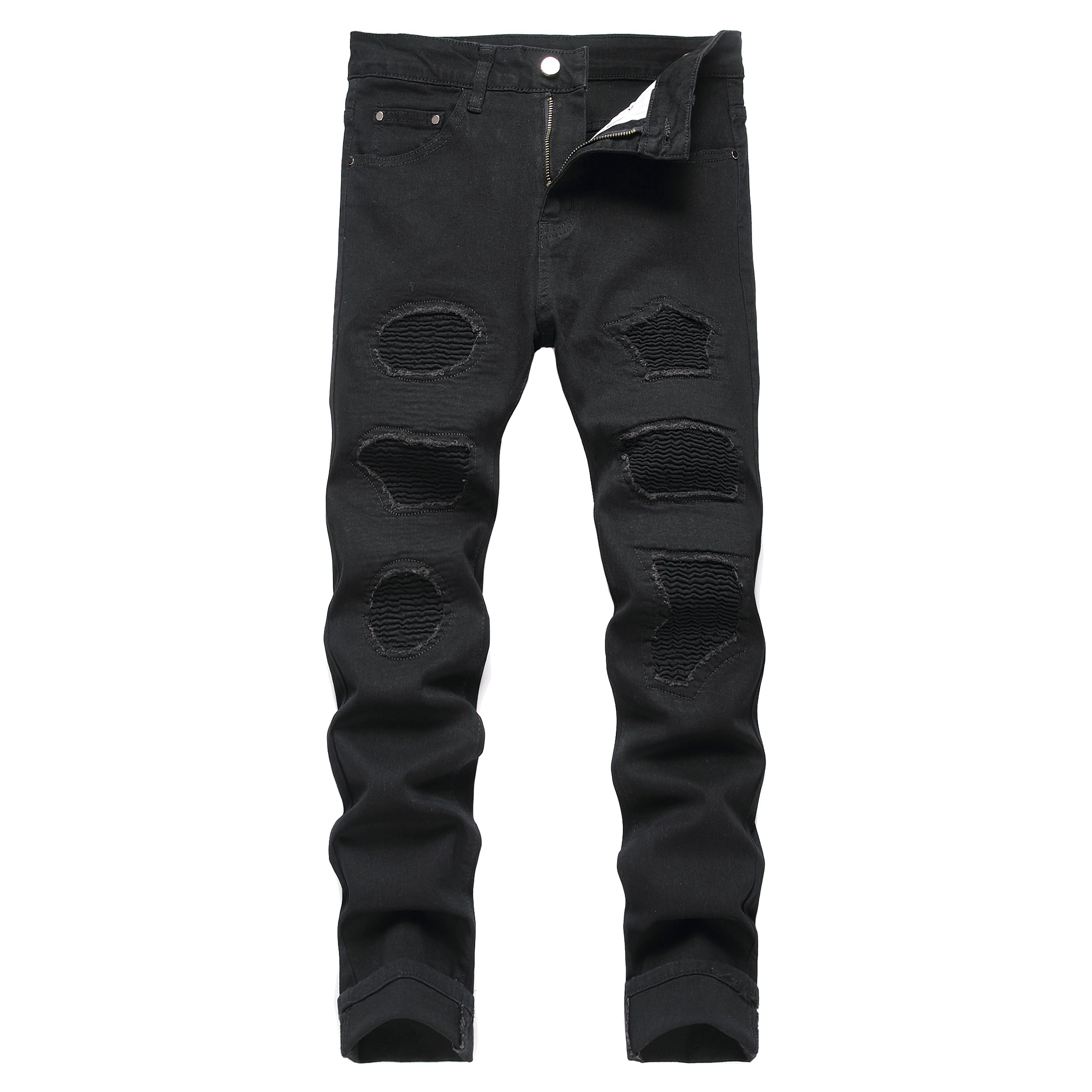 JUNBAOSS Men's Slim Fit Stretch Jeans Ripped Skinny Jeans for Men, Distressed Straight Leg Fashion Comfort Flex Waist Pants