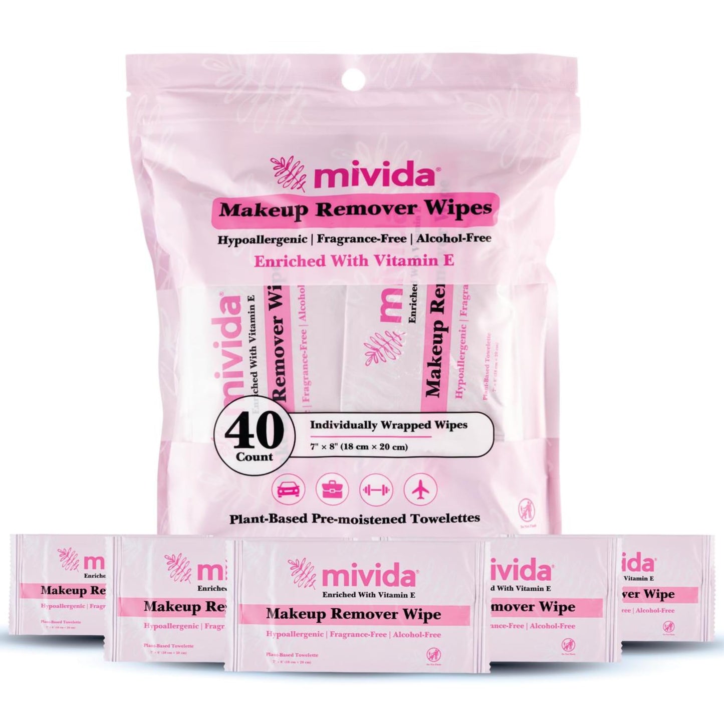 mivida Individually Wrapped Makeup Remover Wipes with Vitamin E | Hypoallergenic, Fragrance-Free, Alcohol-Free makeup wipes | Travel Essentials, Bulk make up wipes singles