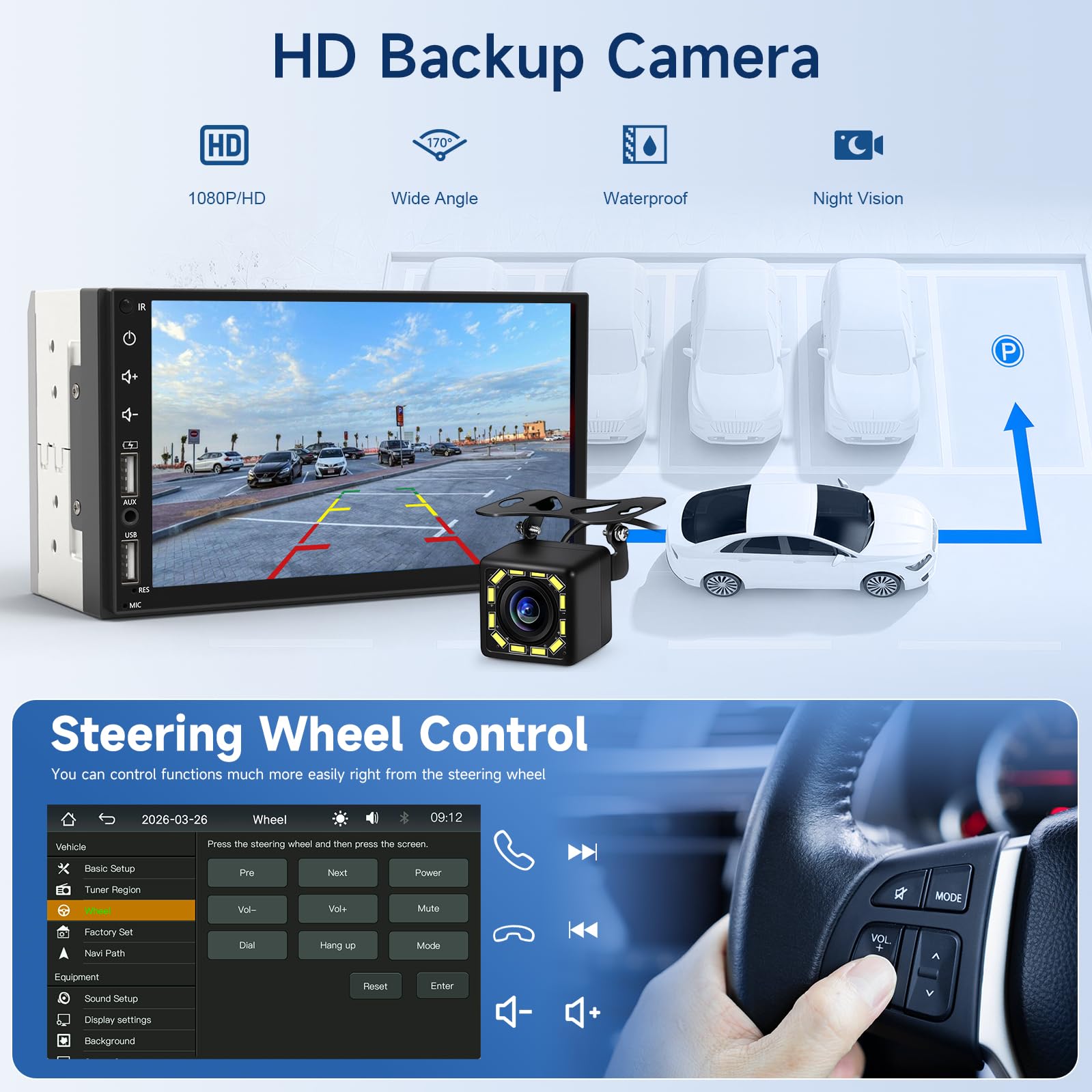 Double Din Car Stereo with Backup Camera,7 Inch,GPS Navigation,Driving Recorder,FM/USB/WiFi/APP/AUX/RCA,Touch Screen Bluetooth Car Radio…