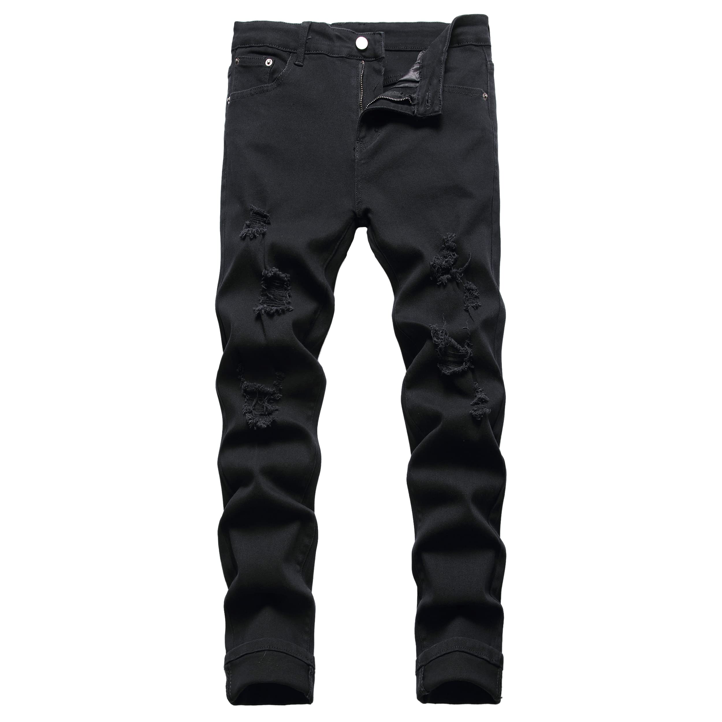 JUNBAOSS Men's Slim Fit Stretch Jeans Ripped Skinny Jeans for Men, Distressed Straight Leg Fashion Comfort Flex Waist Pants