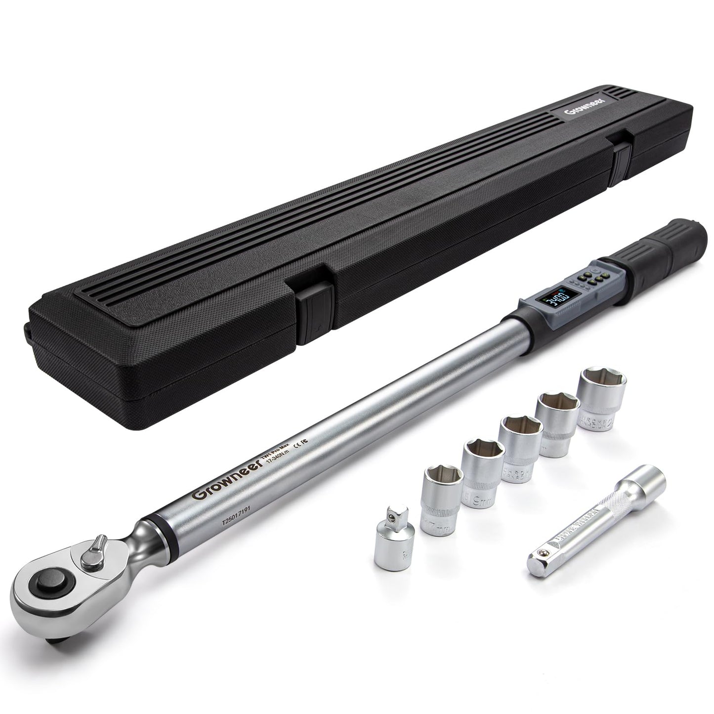 GROWNEER Digital Torque Wrench Set, Inch Pound Torque Wrench with Buzzer & LED Indicator, Electronic Wrench Set with Bits & Sockets