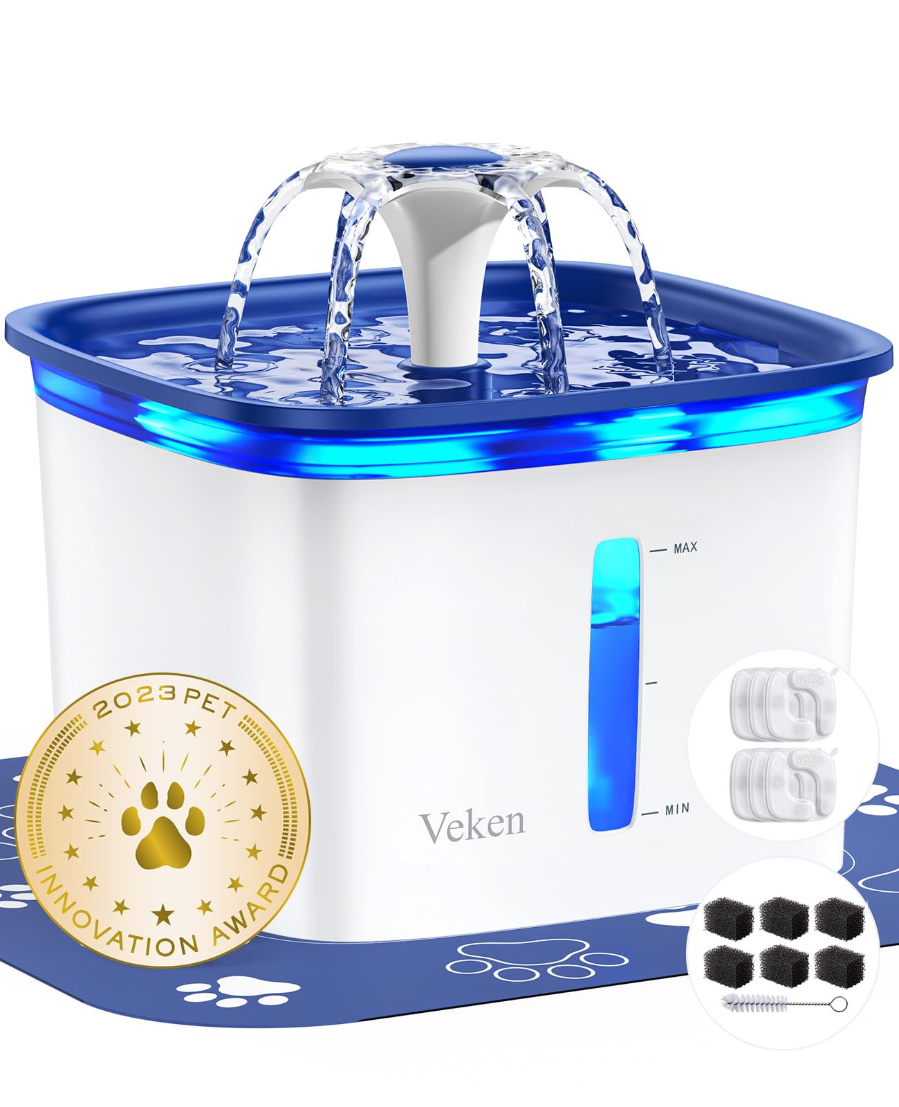 Veken Innovation Award Winner 95oz/2.8L Pet Fountain, Automatic Cat Water Fountain Dog Water Dispenser with Replacement Filters for Cats, Dogs, Multiple Pets