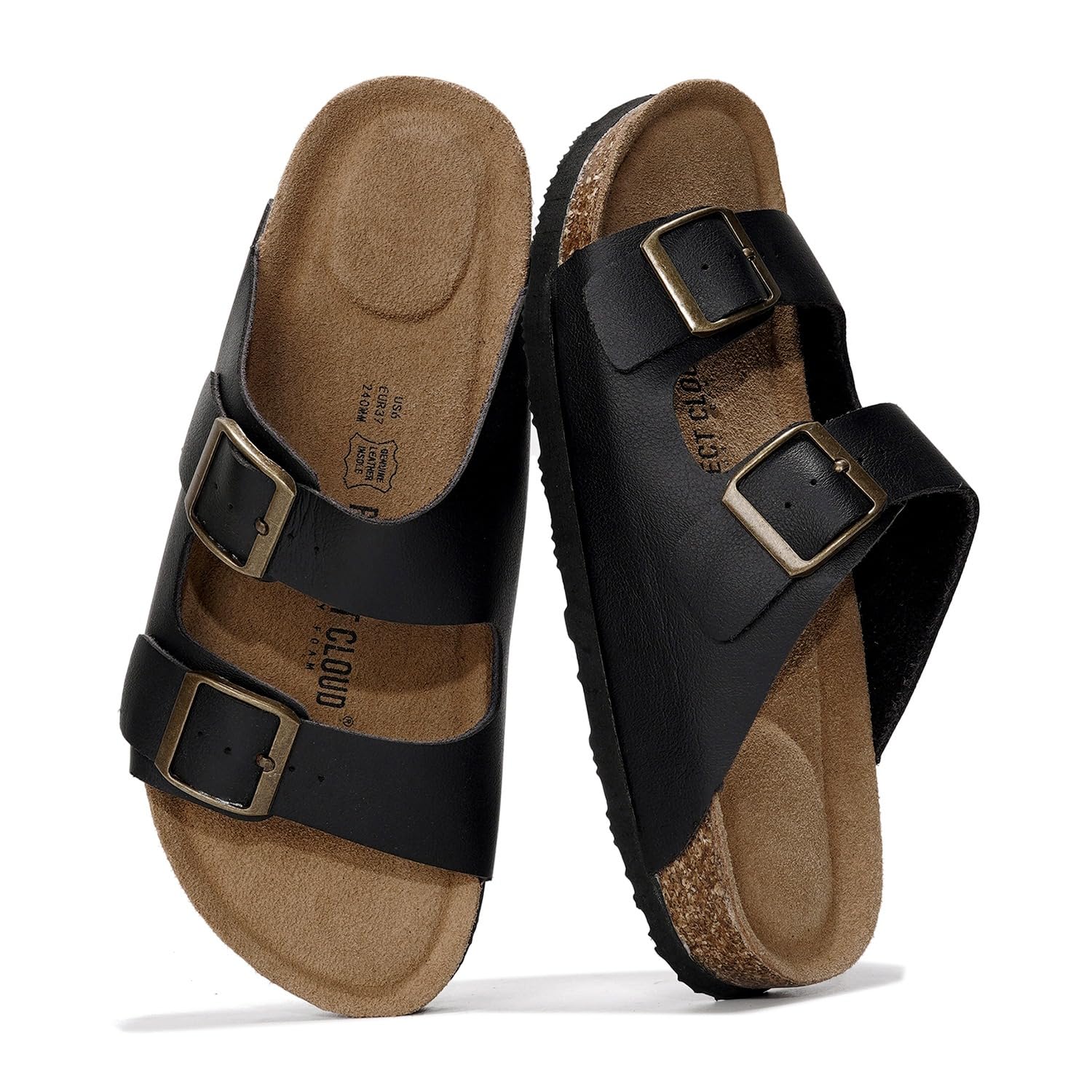 Project Cloud 100% Genuine Leather Flat Sandals For Women 2026 Cork Footbed Womens Sandals with Memory Foam and arch support Vacation Essentials Slides for Women Footwear (Venita)