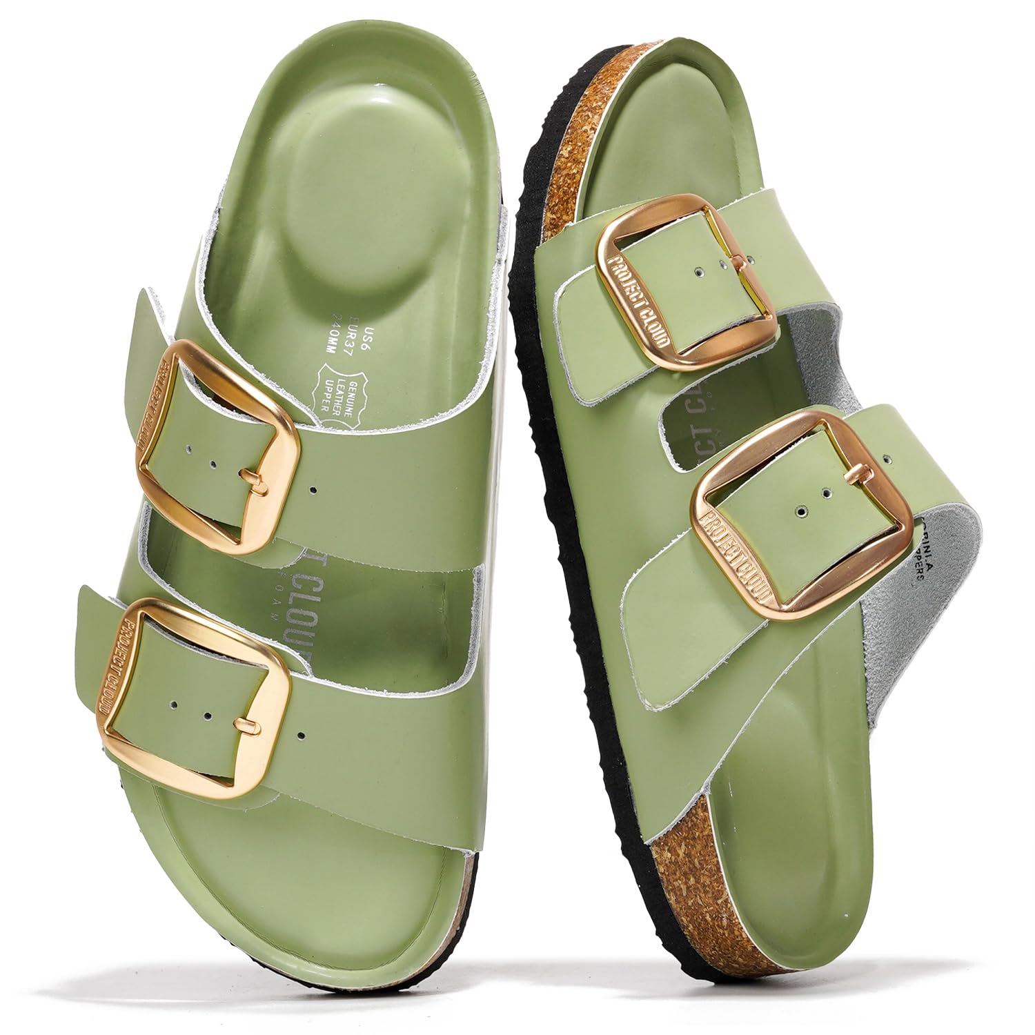 Project Cloud 100% Genuine Leather Flat Sandals for Women 2026 Comfortable Beach Essentials Womens Sandals Memory Foam Vacation Essentials Slides for Women Footwear (Santorini)