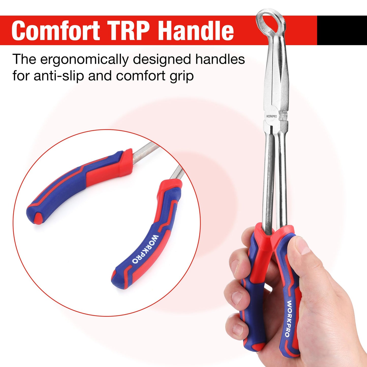WORKPRO 3 PCS 11" Hose Gripper Plier Set, Long Reach Hose Gripping Pliers, 5/16-Inch, 1/2-Inch, 3/4-Inch Dia, Spark Plug Boot Removal Pliers, Serrated Jaws for Hard to Reach Narrow Spaces