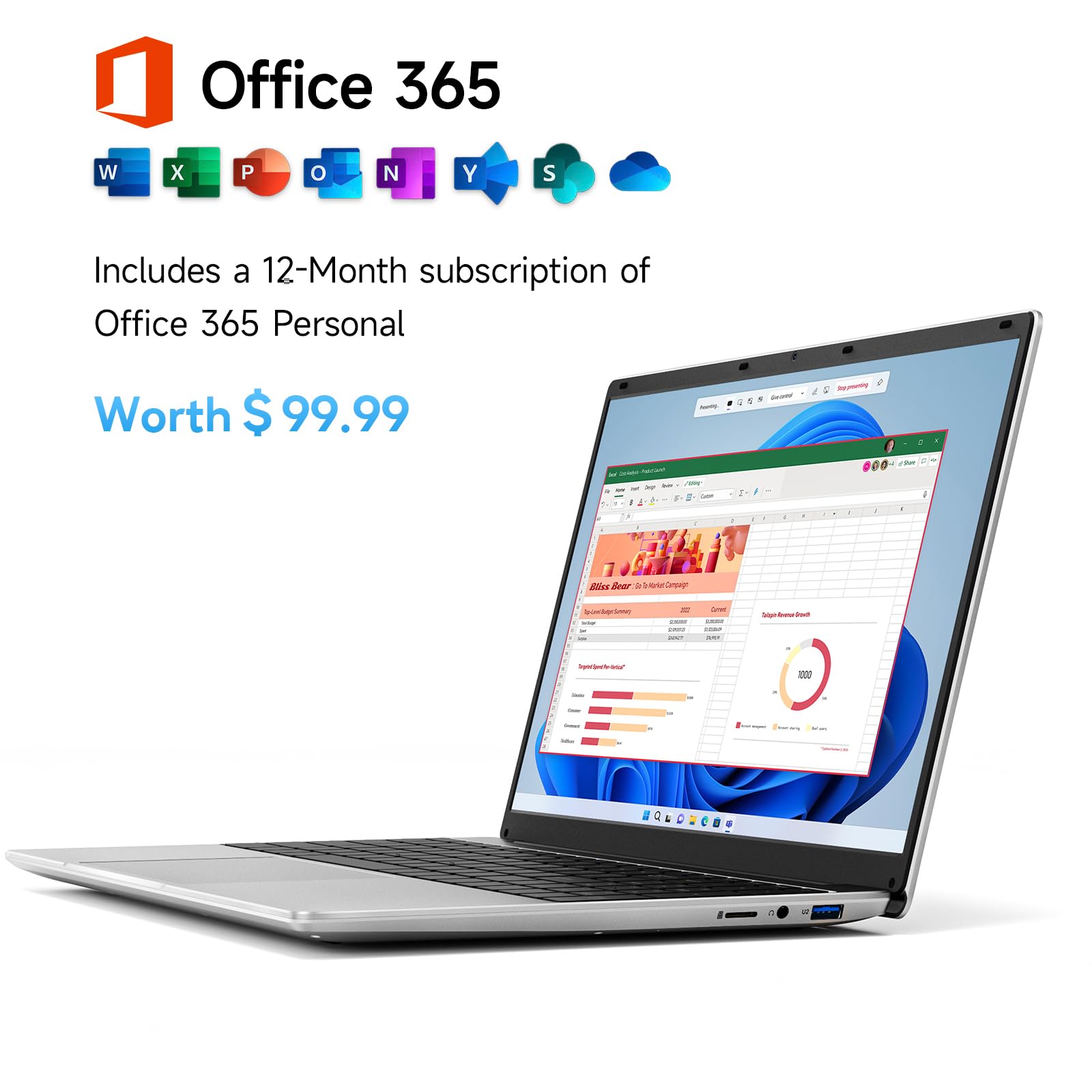 jumper 15.6" FHD Laptop, 10th Gen Intel Dual-Core Processor(1.9GHz), 12GB RAM 640GB Storage, 1 Year Office 365, Numeric Keyboard, HDMI, WiFi5, 38Wh Battery, Windows 11 Laptop for Business and Student