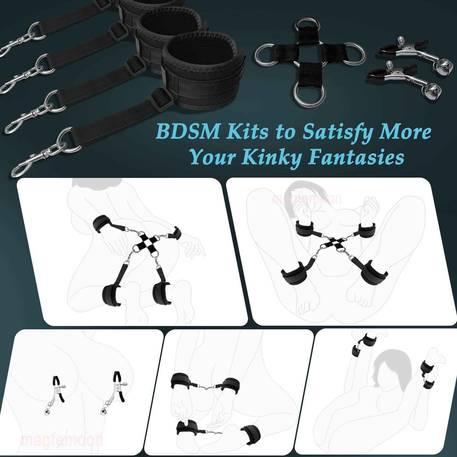 Sex Pillow Couples Sex Toys, Heart Shaped Inflatable Cushion Furniture for Bedroom Dildo Mount, Upsize Pillow with Bondage Cuffs, Cross Strap, Nipple Clamps BDSM Kit