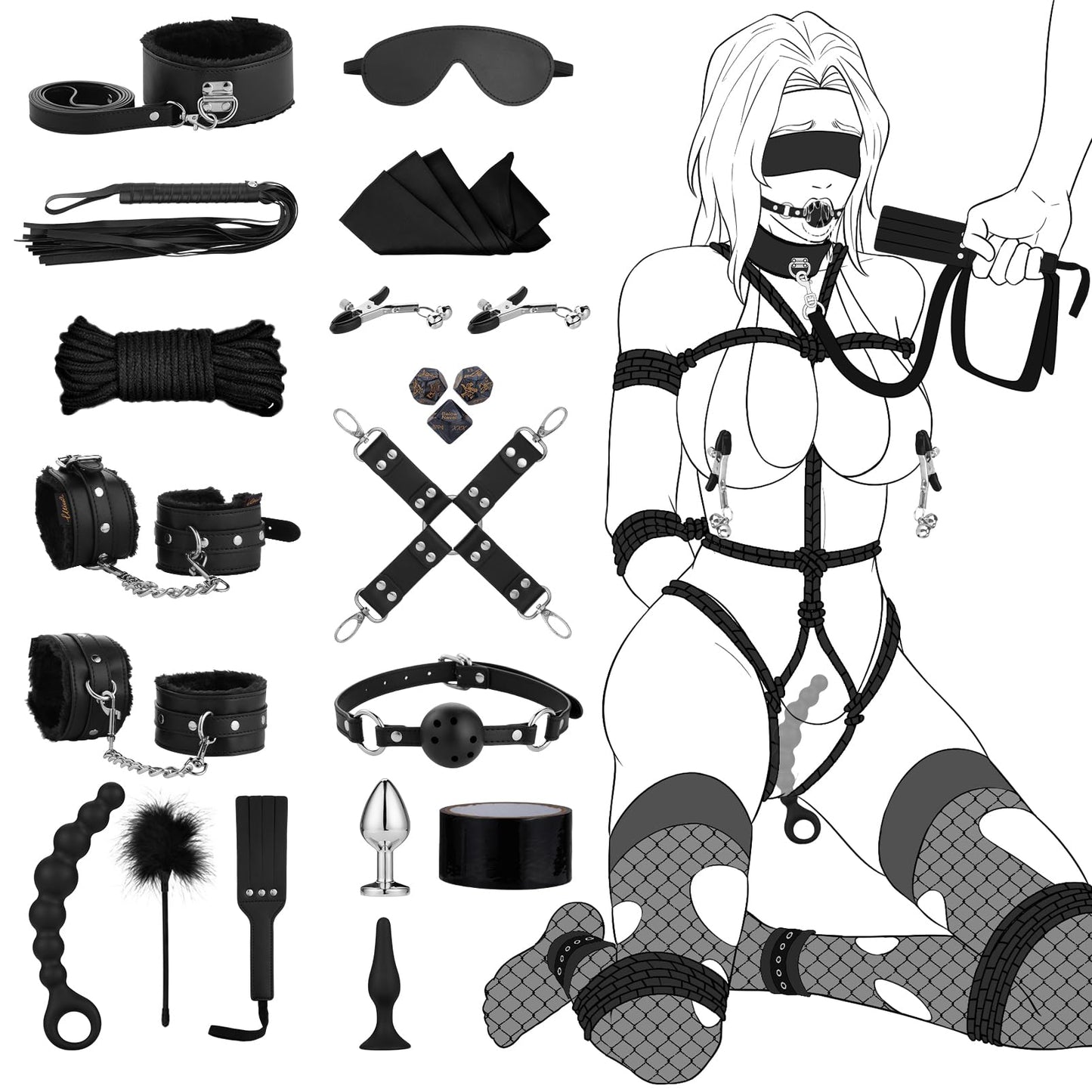 UTIMI Bondage for Sex 11 Pcs BDSM Leather Bondage Sets Restraint Kits for Women and Couples
