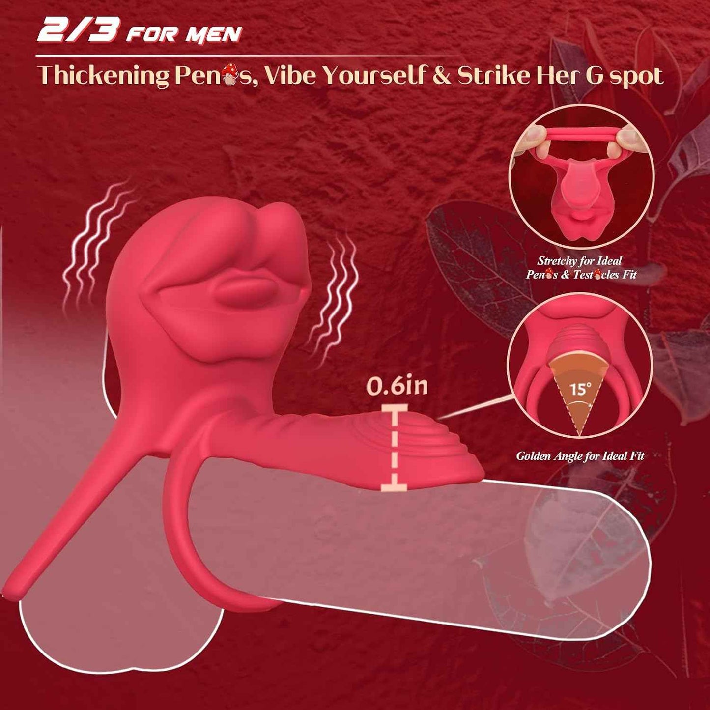 Vibrating Penis Sleeve Cock Ring with Full Lips Tongue Clitoral Stimulator, Penis Ring Vibrator Extender for G Spot Stimulation,Couples Adult Sex Toys for Men Women,HOESDIK Male Couple Sex Toy for Men