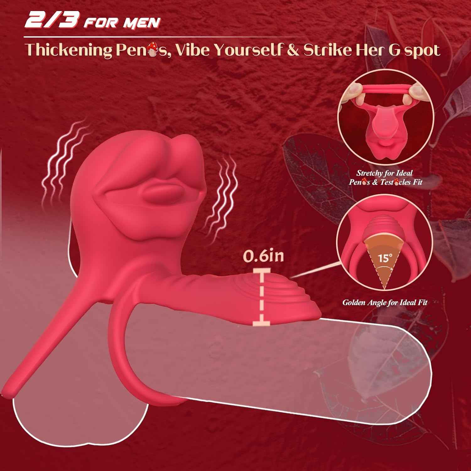 Vibrating Penis Sleeve Cock Ring with Full Lips Tongue Clitoral Stimulator, Penis Ring Vibrator Extender for G Spot Stimulation,Couples Adult Sex Toys for Men Women,HOESDIK Male Couple Sex Toy for Men