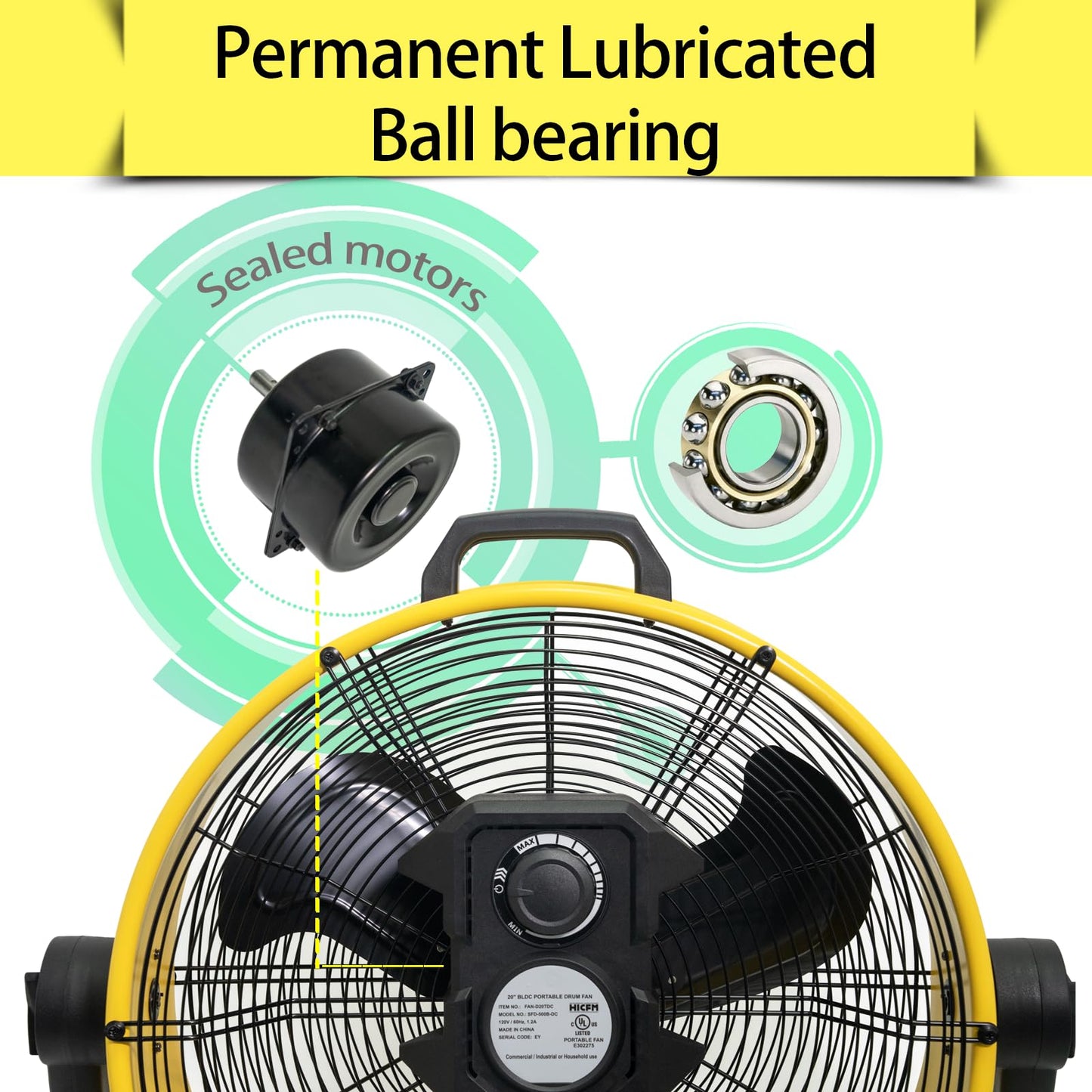 HiCFM Industrial Drum Fan High Velocity Heavy Duty Metal Air Circulator for Basement Warehouse Factory workshops Patios