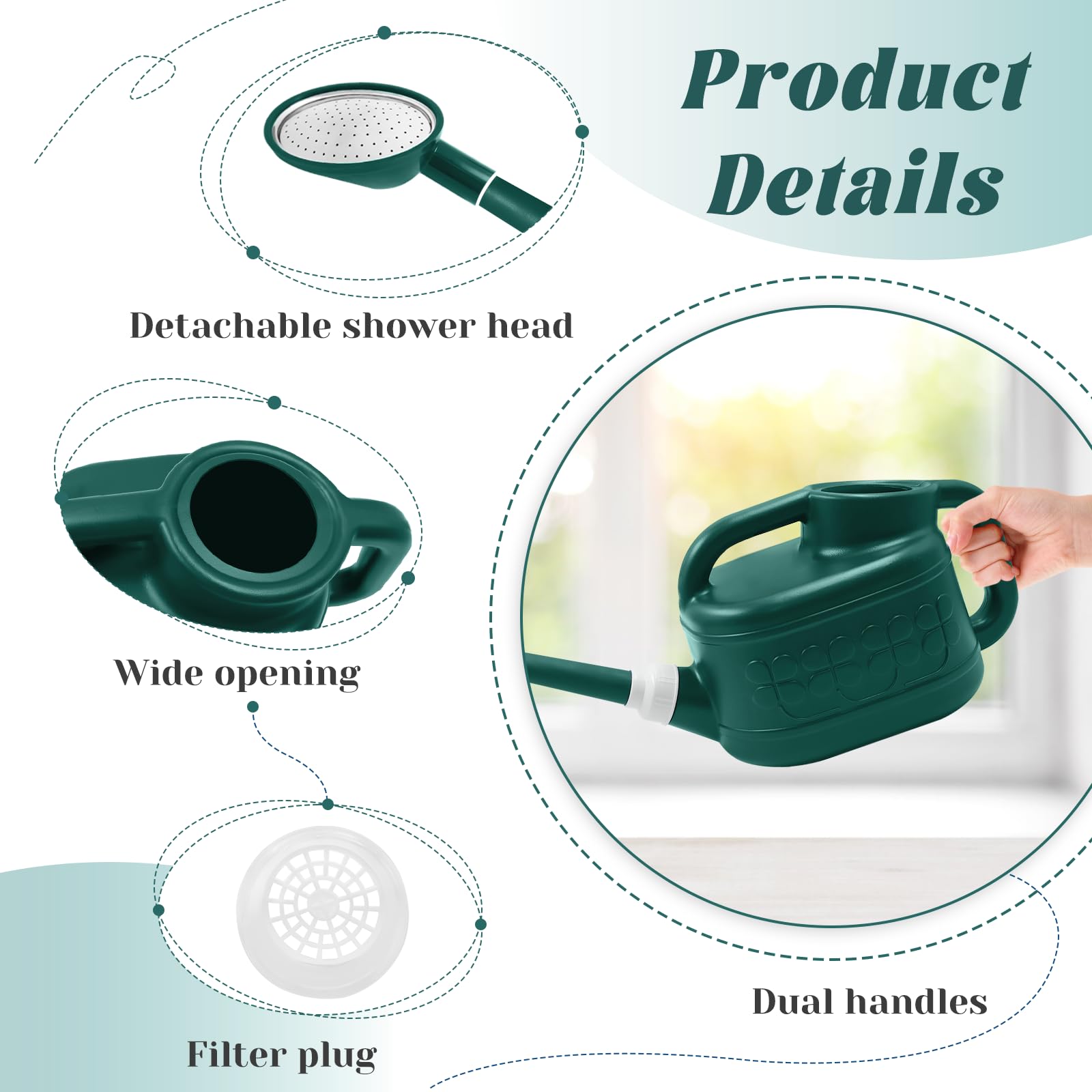 Watering Can, Garden Watering Can Outdoor, Plant Water Can with Removable Long Spout and Stainless Steel Sprinkler Head, Large Plastic Outdoor Watering Cans for Gardening Flower Plants