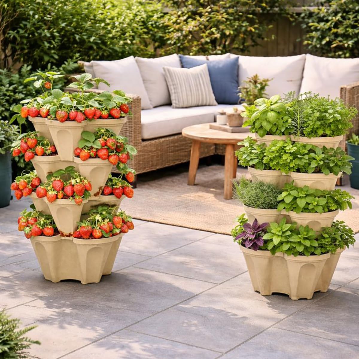 Vertical Garden Planter 4 Tier Stackable System 16 Plants, Space Saving Herb, Strawberry & Food Crop Planter with Center Support Hole for Indoor Outdoor Gardening