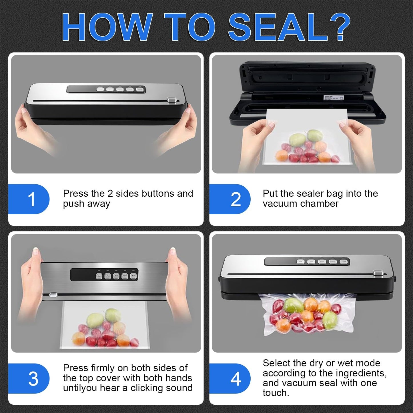 High-power Automatic Food Vacuum Sealer,household vacuum sealer,food sealer,Digital Timer, Compact Design,with 10 Bags