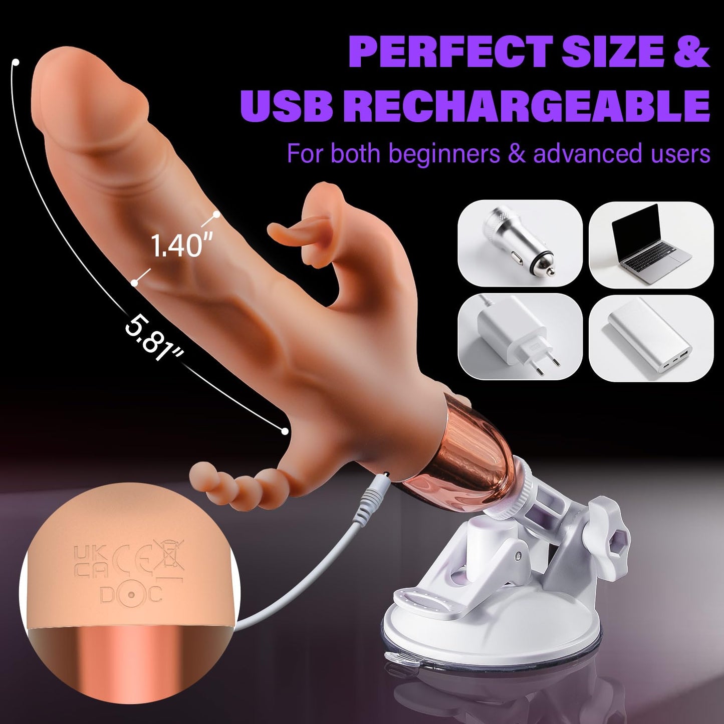 Sex Machine Thrusting Dildo Vibrator Sex Toys for Women, 3-in-1 Thrusting Vibrator for G Spot Clit Anal, 5 Vibrating 6 Thrusting Remote Control Detachable Suction Cup, Sex Toys - Machines & Devices