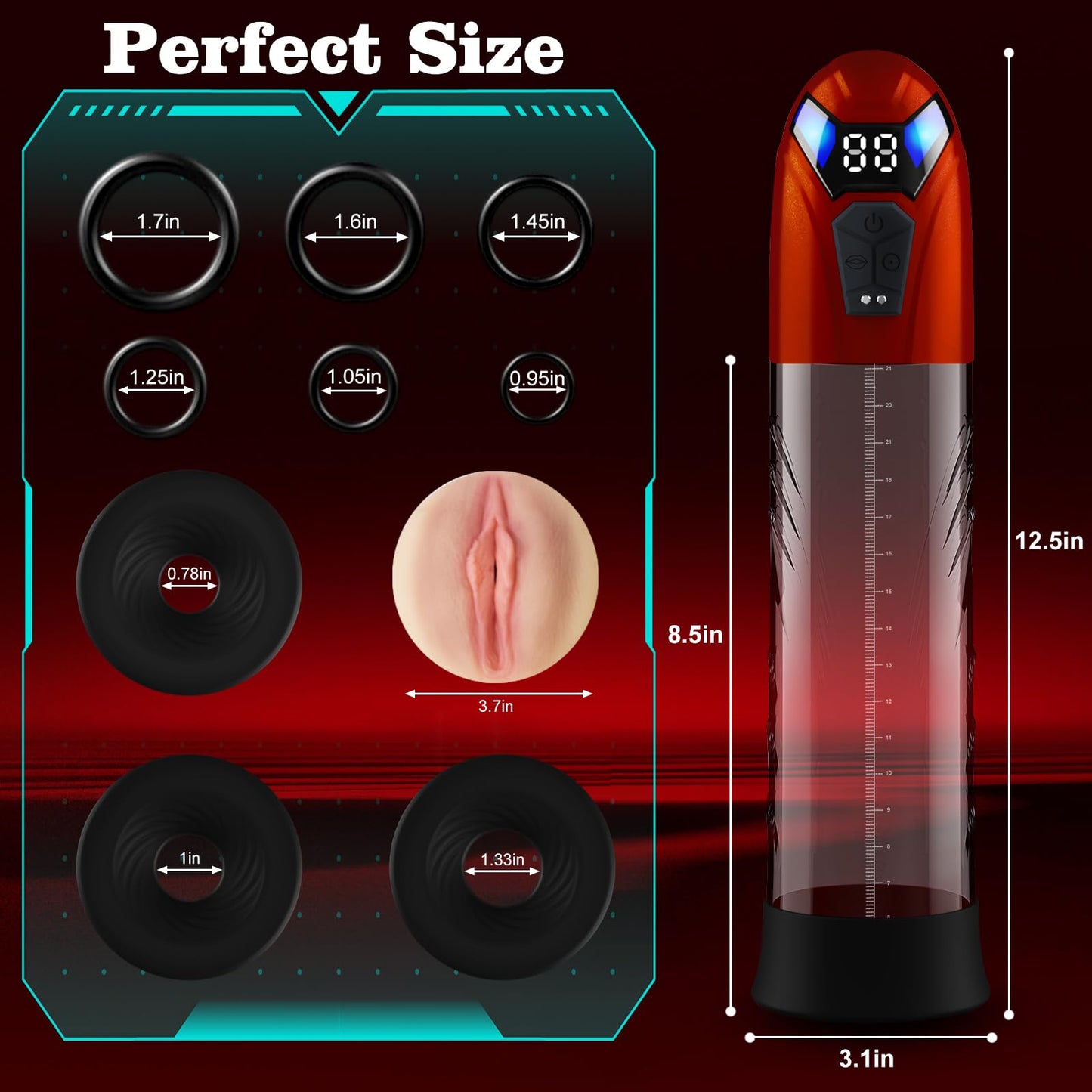 Penis Pump Automatic Electric Enlarger & Male Masturbator with 10 Erection Training Modes Adult Sex Toys for Men Dick Enlarger Male Penis Pump with Mini Pocket Pussy & 6 Cock Rings(Red)