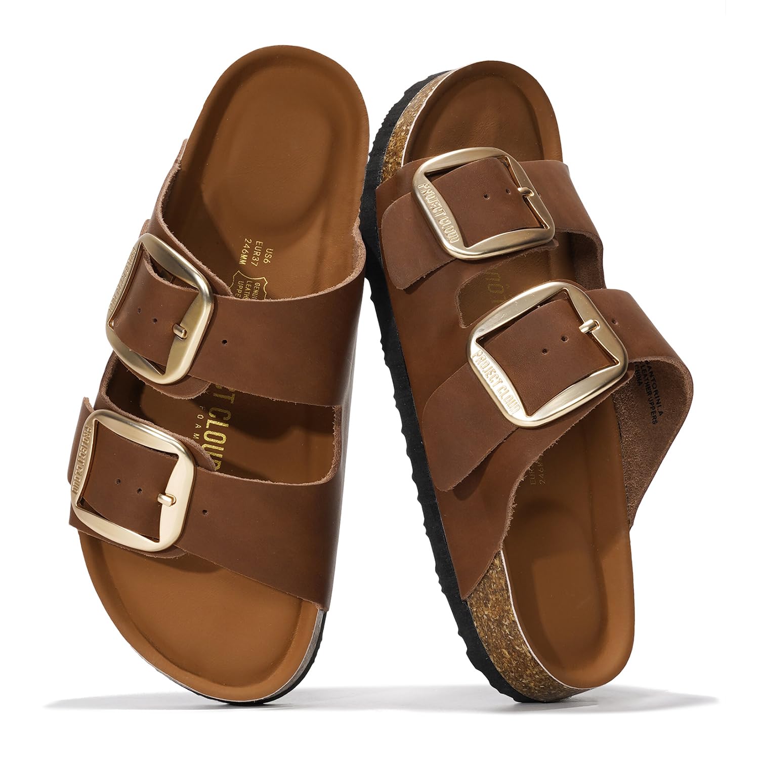 Project Cloud 100% Genuine Leather Flat Sandals for Women 2026 Comfortable Beach Essentials Womens Sandals Memory Foam Vacation Essentials Slides for Women Footwear (Santorini)