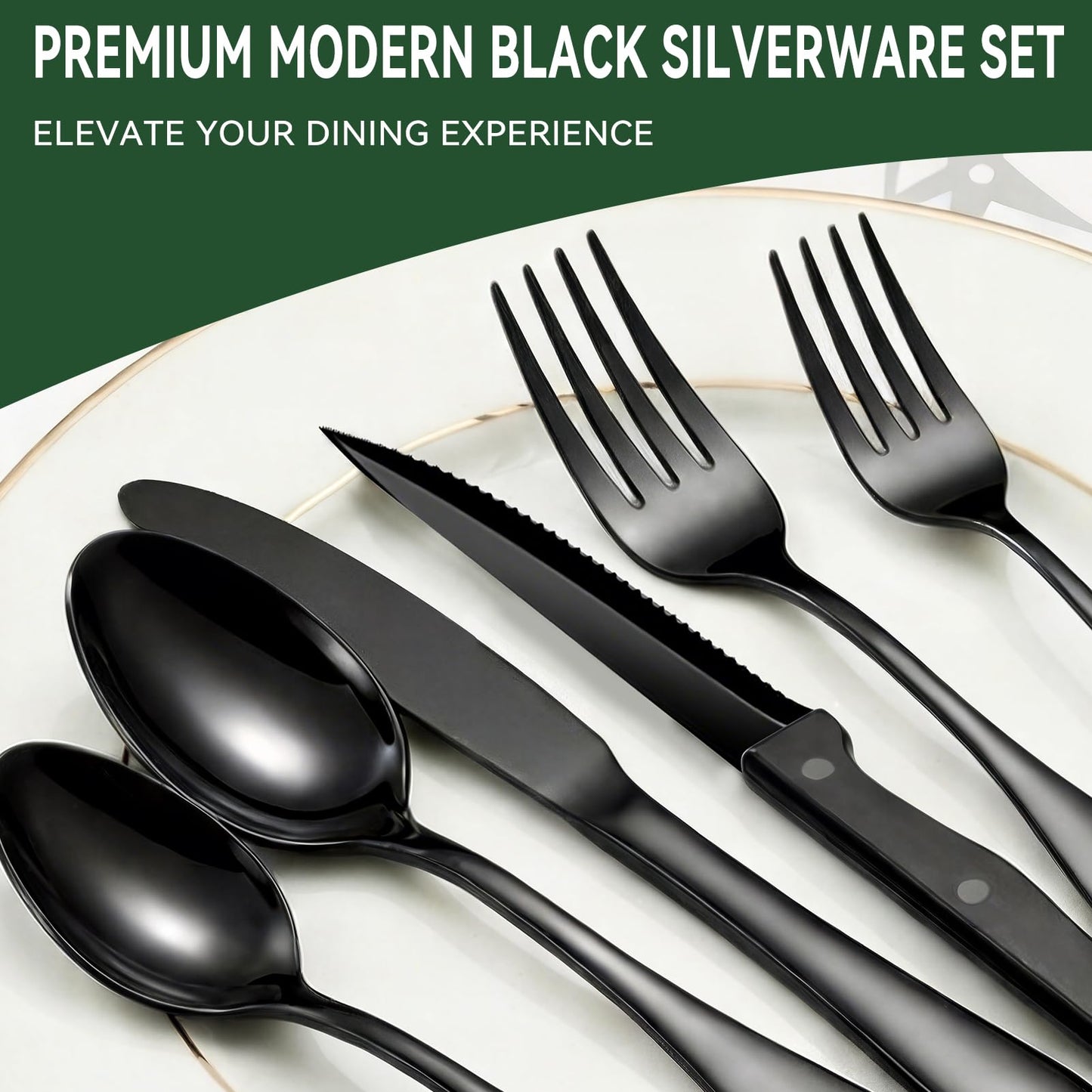 49-Piece Silverware Set with Organizer, Stainless Steel Flatware Utensils Set for 8, Forks and Spoons Silverware Set Cutlery Set with Steak Knives, Dishwasher Safe