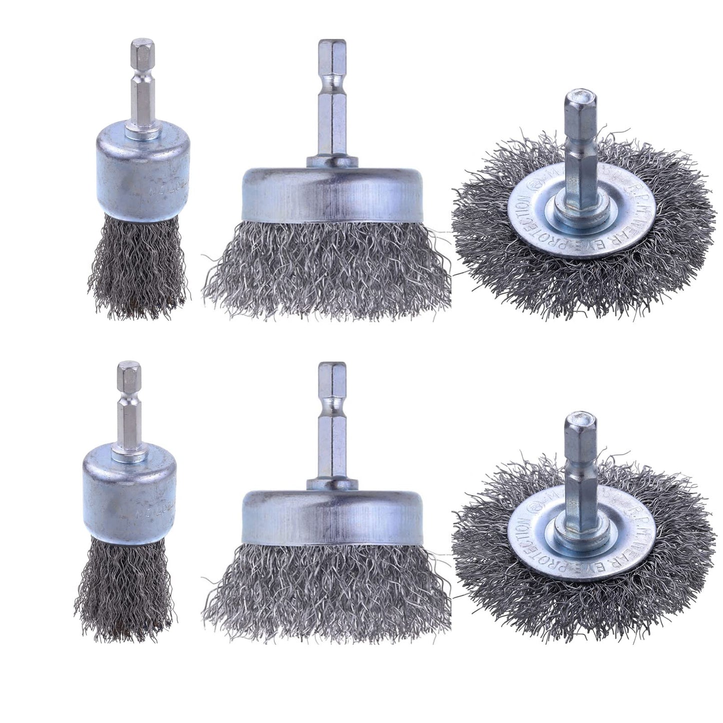 Rocaris Carbon Steel Wire Wheel Brush Set with 1/4-Inch Hex Shank - Cup, Wheel, Pen Brushes for Rust Removal, Corrosion and Scrub Surfaces