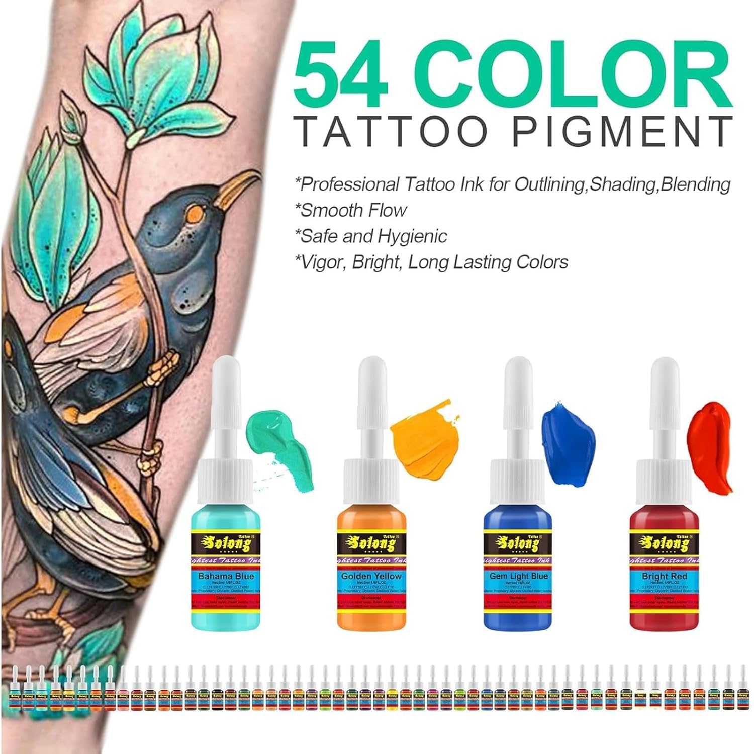 Solong Tattoo 54 Color Professional Pigment Ink Set
