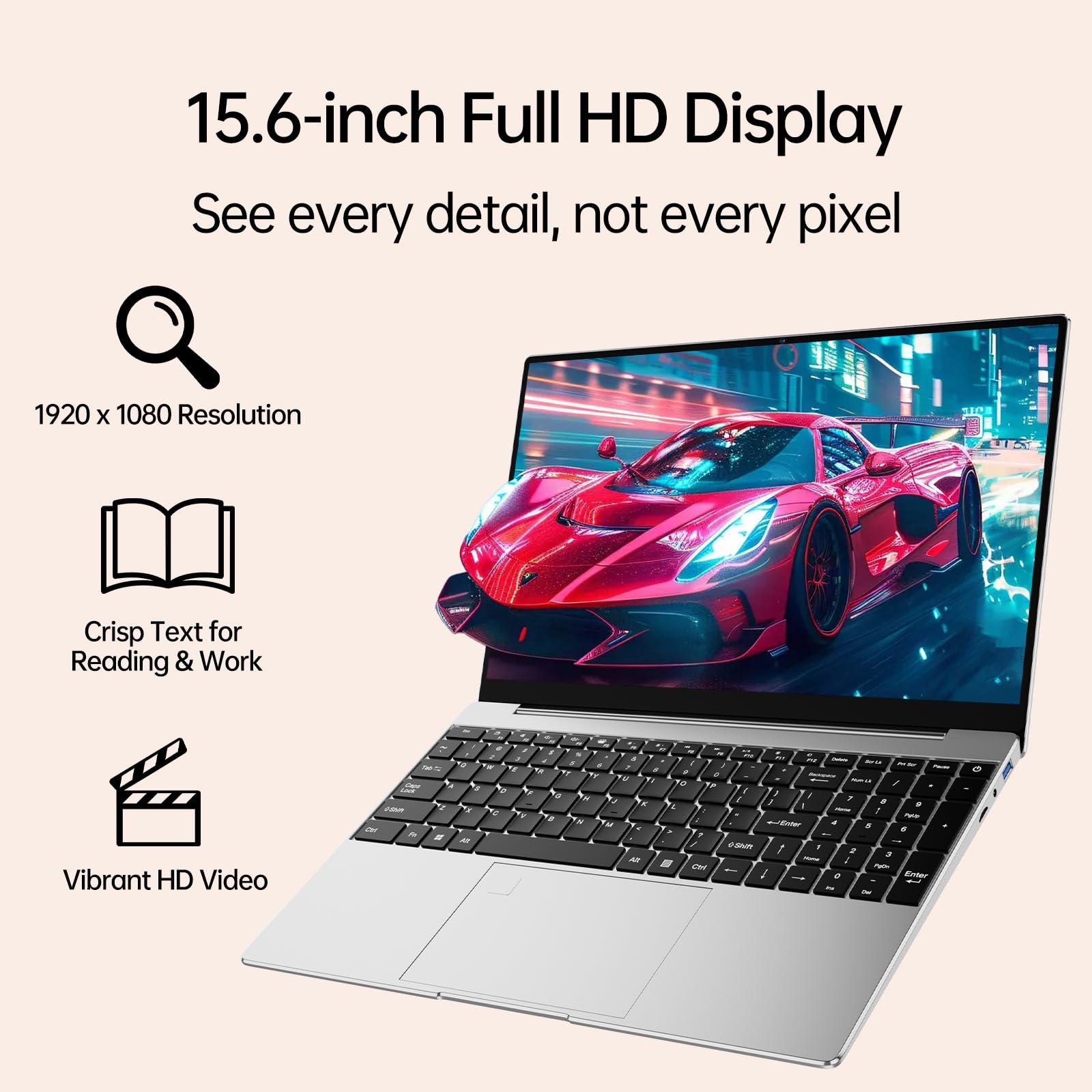VAIZMOYE Laptop Windows 11, 1080p FHD Display, Backlit Kerboard, Fingerprint, Office 365, WiFi5, BT5, Webcam, Mini-HDMI, USB3.2, TF Card Slot