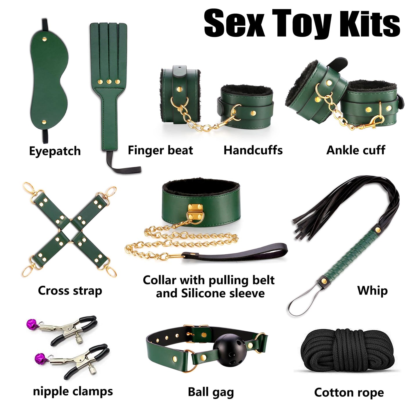 BDSM kit Sex Toys Bondage Restraints Set,Anal Butt Plug Toys and Adjustable Handcuffs Collar Ankle Cuff Blindfold,Sex Things for Couples Kinky and Couple Sex Toys for Games Card.