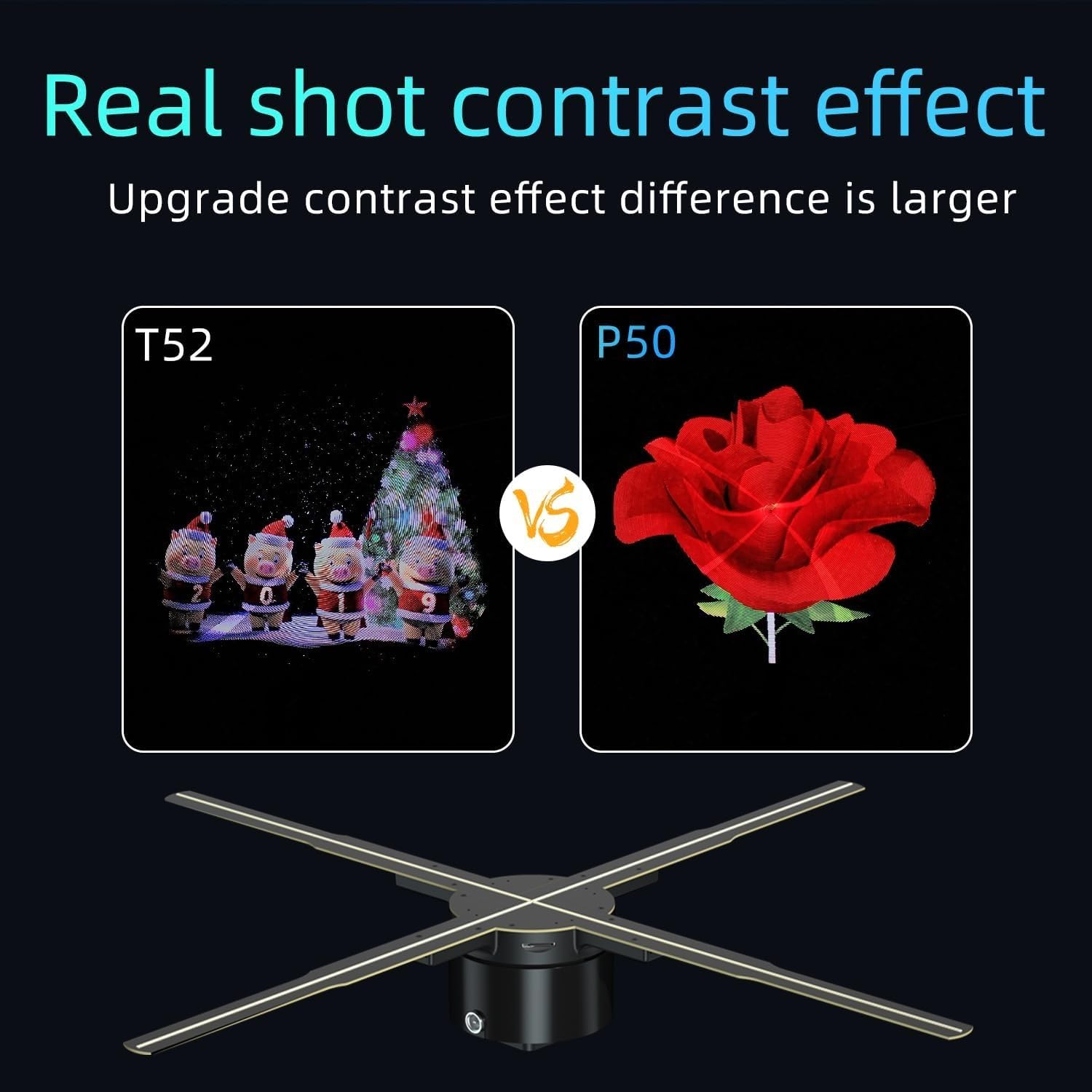 3D Hologram Fan 23.6 Inch/60CM,3D Hologram Led Fan Projector with APP+WIFI+Bluetooth+Remote Control,3D Holographic Fan for Business Store Display,Party,Christmas,exhibition,wedding