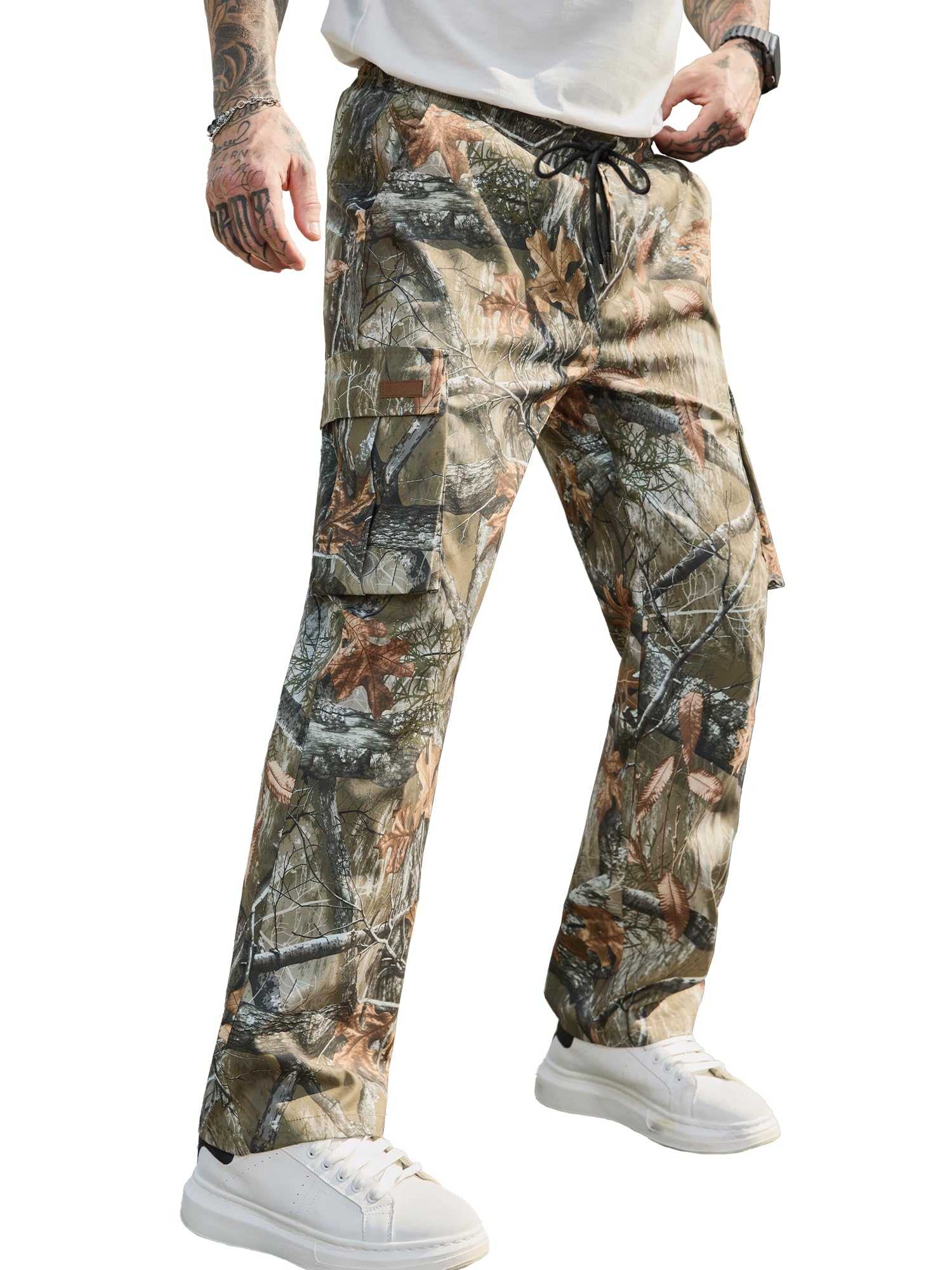 PLEPAN Men's Casual Cargo Pants Drawstring Hiking Workout Tactical Joggers Sweatpants for Men with Pockets