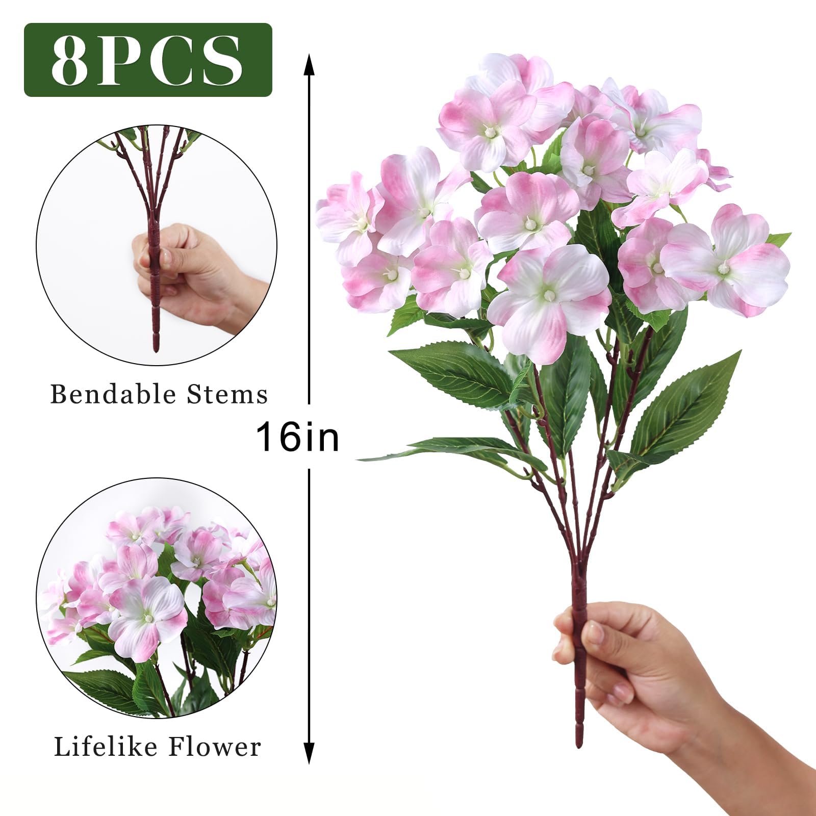 YXZZWL Artificial Impatiens for Outdoor Spring Summer Decor, No Fade Silk Fake Flowers, UV-Resistant Faux Plants for Garden Porch Home Farmhouse Decoration