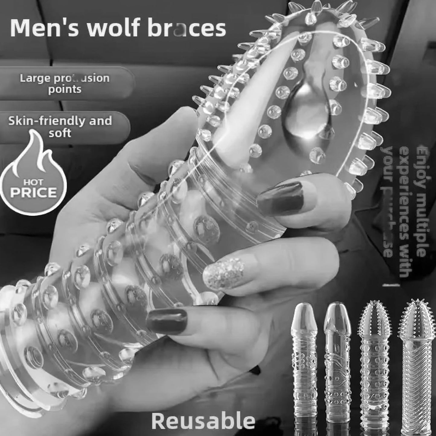 Transparent Penis Extender Cock Sleeve Male Sex Toy for Couples,4Pcs Realistic Dildo Penis Sleeve Enlarger Add Girth & Length,Soft Elastic Penis Ring Extension Fit for Enhanced Intimacy Adult Sex Toys