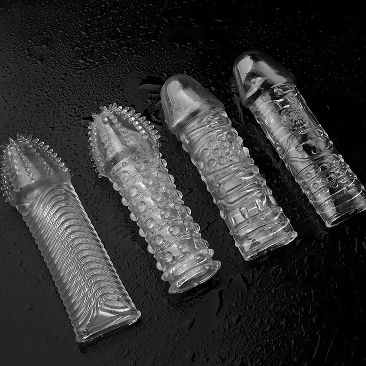 Transparent Penis Extender Cock Sleeve Male Sex Toy for Couples,4Pcs Realistic Dildo Penis Sleeve Enlarger Add Girth & Length,Soft Elastic Penis Ring Extension Fit for Enhanced Intimacy Adult Sex Toys