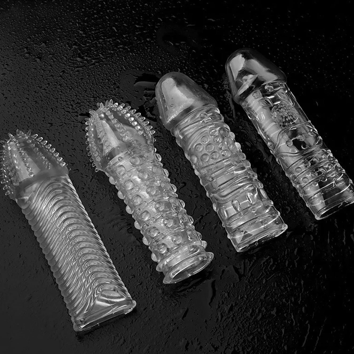 Transparent Penis Extender Cock Sleeve Male Sex Toy for Couples,4Pcs Realistic Dildo Penis Sleeve Enlarger Add Girth & Length,Soft Elastic Penis Ring Extension Fit for Enhanced Intimacy Adult Sex Toys