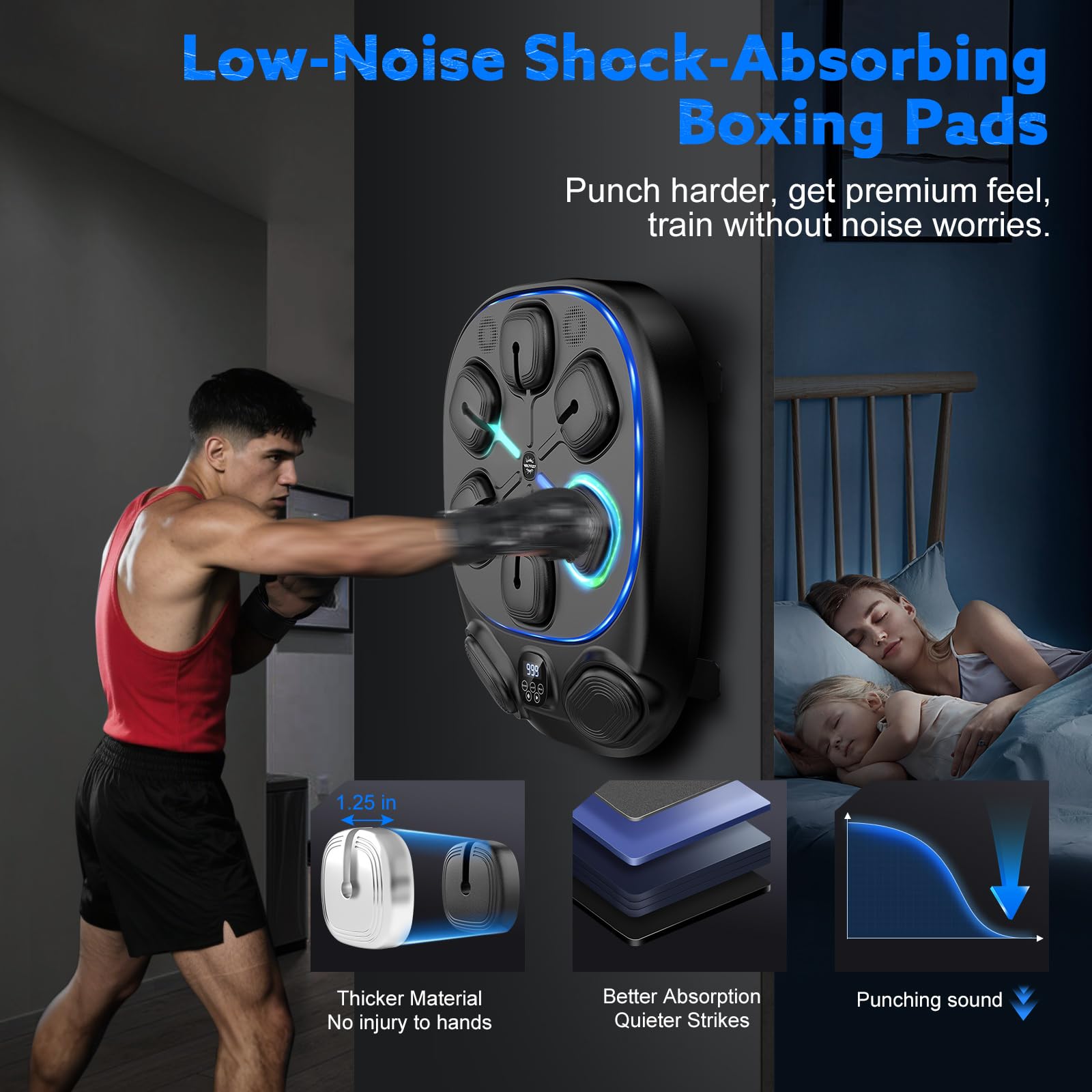Music Boxing Machine for Kids and Adults, 8 Interactive RGB Light Targets with Bluetooth Speaker, Large Wall Mounted Boxing Music Workout Machine with Gloves, Smart Punching Pad for Home Gym