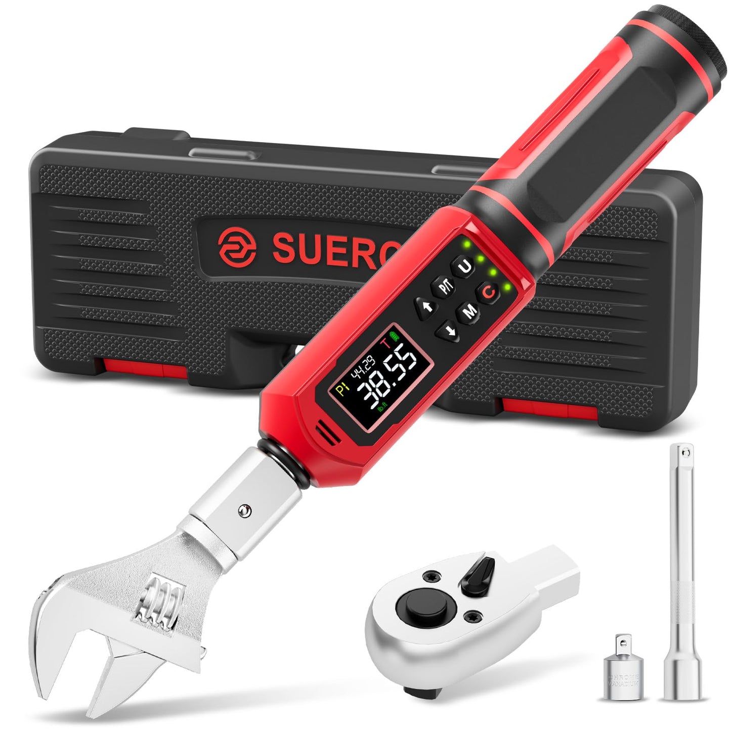 SUERCUP Digital Torque Wrenc ±1% Accuracy with Vibration, Buzzer,LED Notification and Five Units of Measure, for Car,Motorcycle Repair, DIY