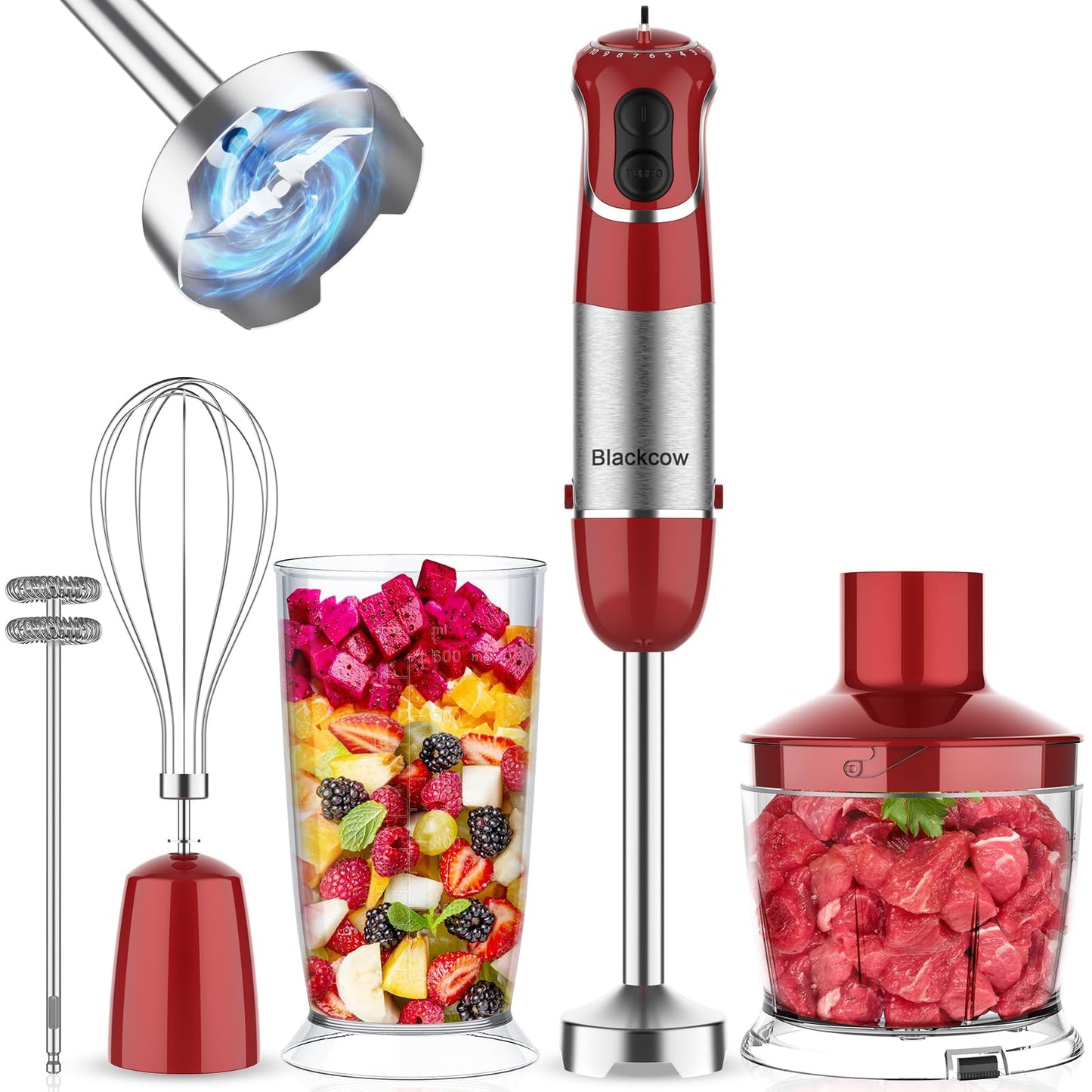 Blackcow Immersion Blender Handheld, Powerful Electric Hand Blender with Titanium Alloy Blades, Variety Speeds & Turbo, Electric Hand Mixer for Smoothies, Soups, Baby Food and Purees