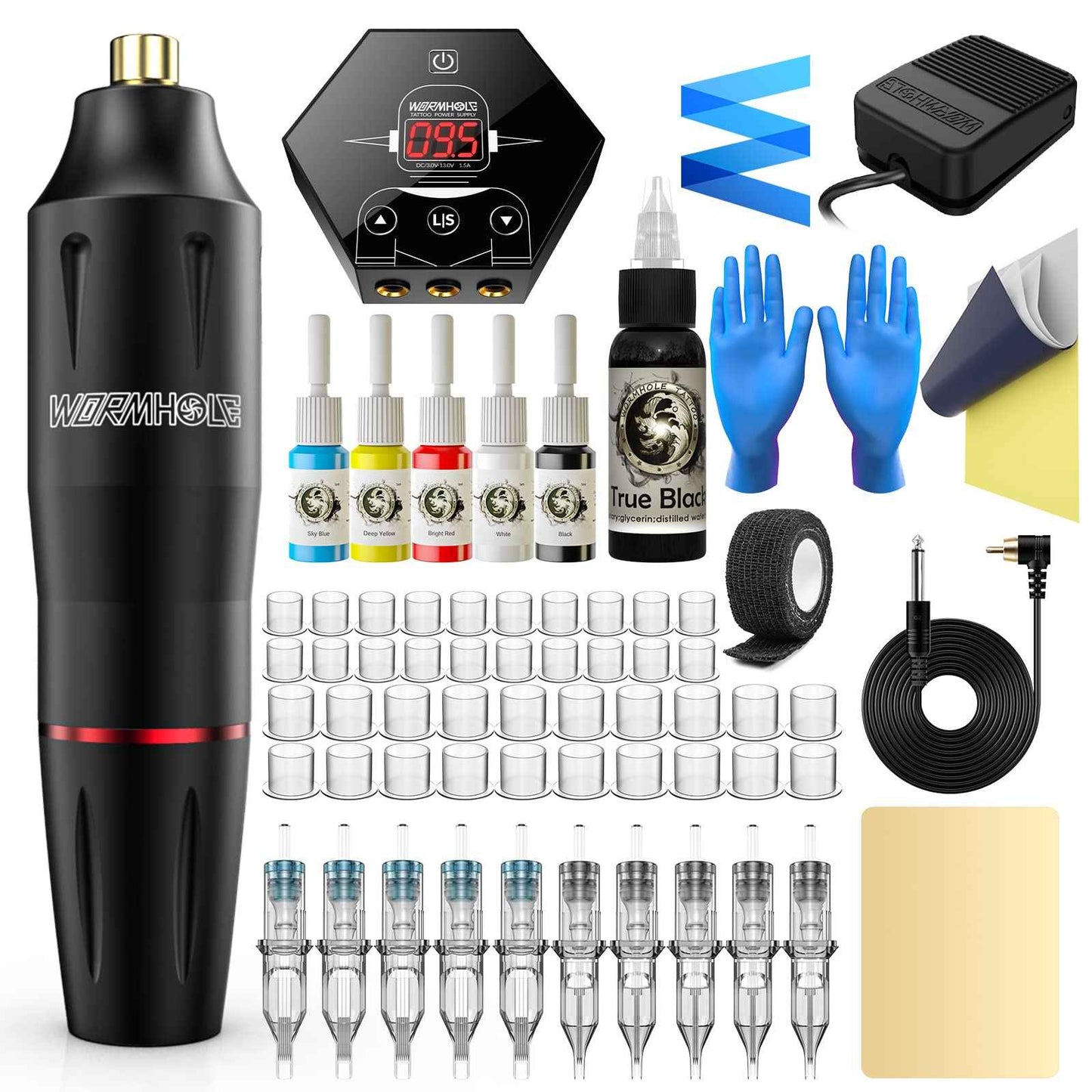 Tattoo Kit, Wormhole Tattoo Gun Kit Tattoo Pen Kit Cartridge Tattoo Machine Kit for Beginners Rotary Tattoo Machine Pen Kit Tattoo Pen Type Machine Kit Professional Complete Tattoo Kit Tattoo Supplies