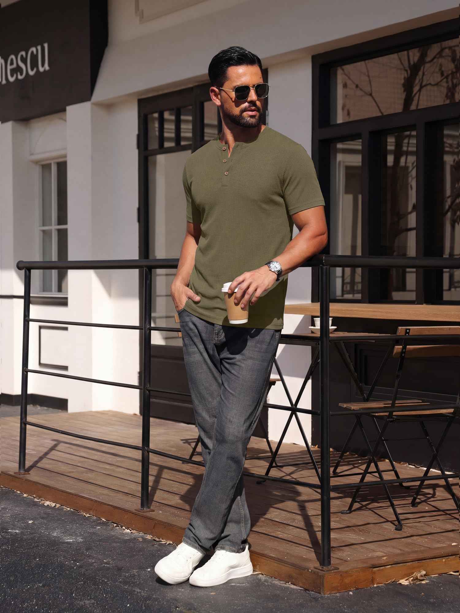 Sailwind Mens Muscle Henley Shirts Lightweight Workout T-Shirt Gym Tee Athletic Short Sleeve with Button