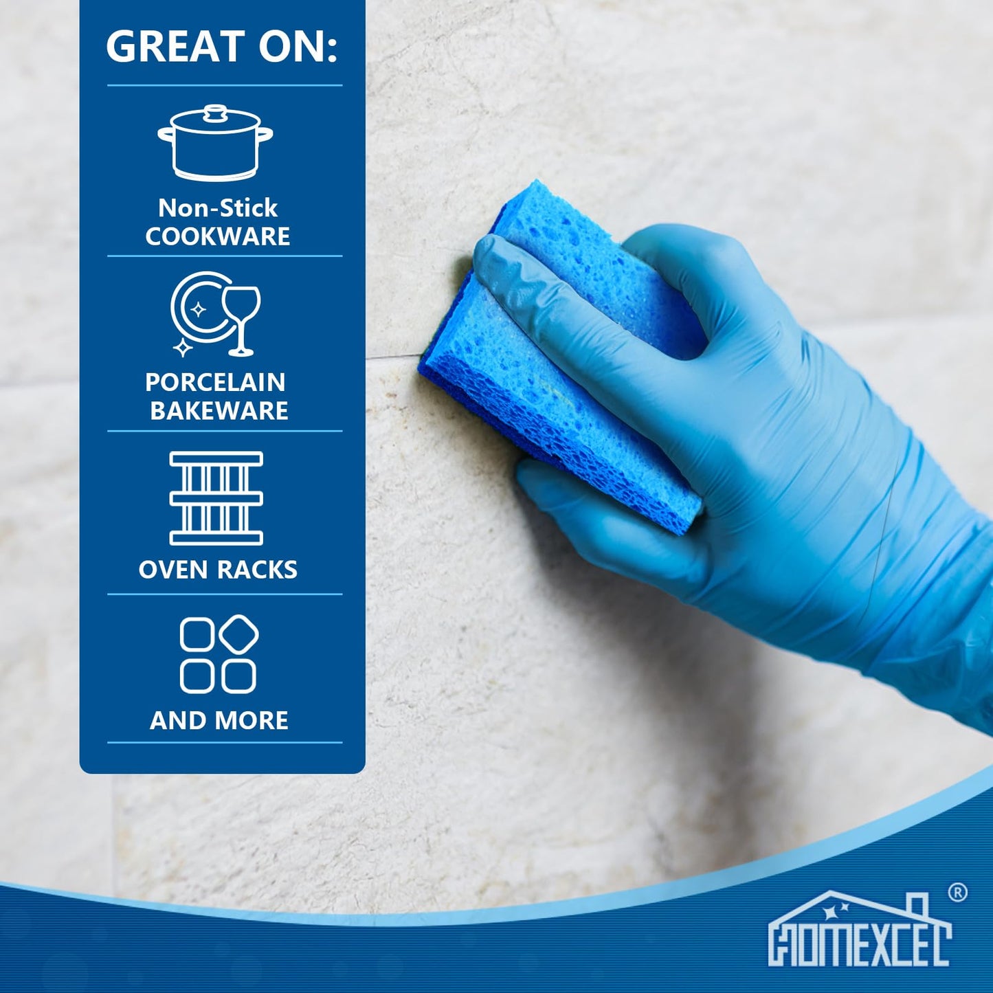 HOMEXCEL Sponges Kitchen, Non-Scratch Scrub Dish Sponges, Safe on Non-Stick Cookware,Dual Sided Cleaning Sponges for Kitchen,Household,Bathroom and More