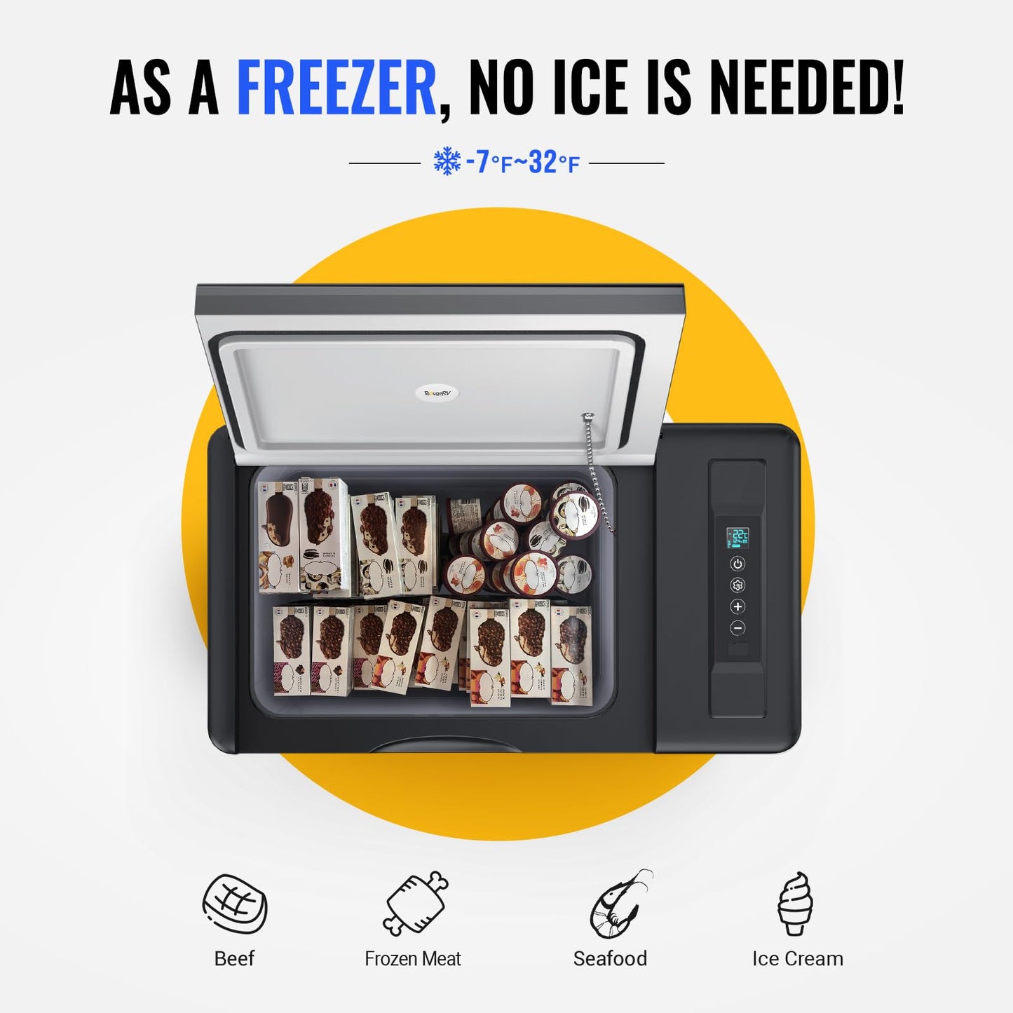 BougeRV Portable Car Freezer 12v Car Refrigerator Car Fridge Compressor Freezer,12/24V DC 110~240 Volt AC,-7℉~50℉