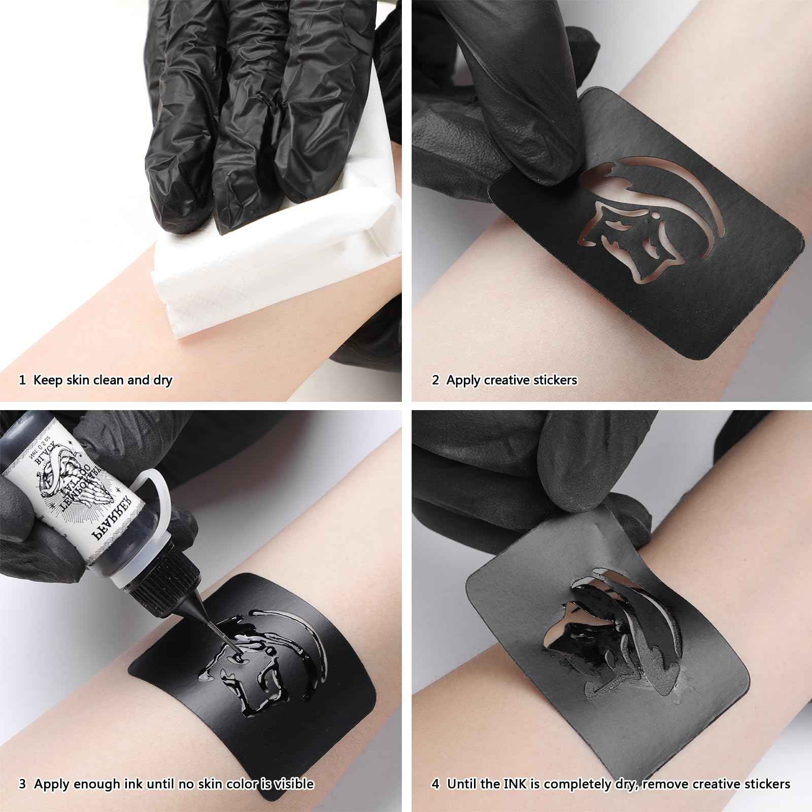 PFARRER Temporary Tattoo Kit Ink,49 Big Pcs Stencils Kit for Body Paint DIY Fake Tattoos for Kids