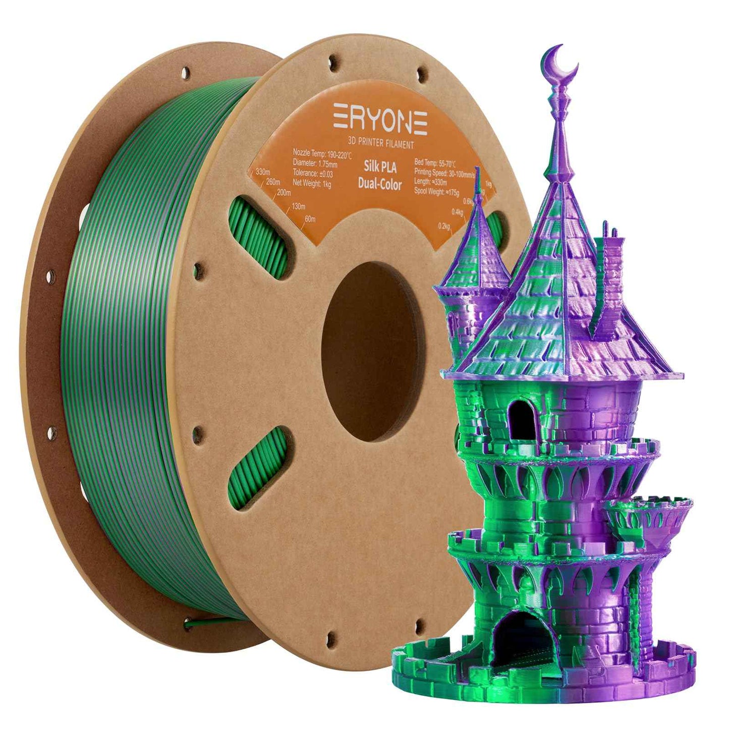 ERYONE Silk Color PLA Filament 3D Printer 1.75mm +/- 0.03mm, Filament PLA Cardboard Spool