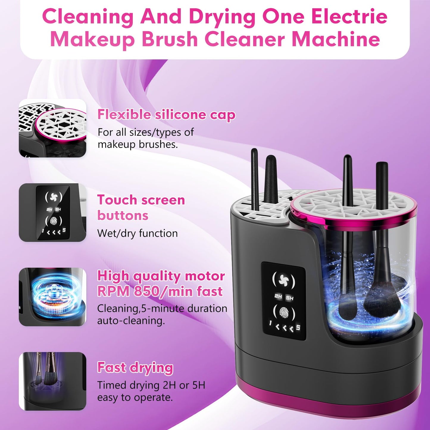 3 IN 1 Electric Makeup Brush Cleaner,Automatic Makeup Brush Cleaner with Makeup Brush Dryer,Portable USB Deep Cleaning for All Size Beauty Makeup Brush Set,Blush Brush,Sponges