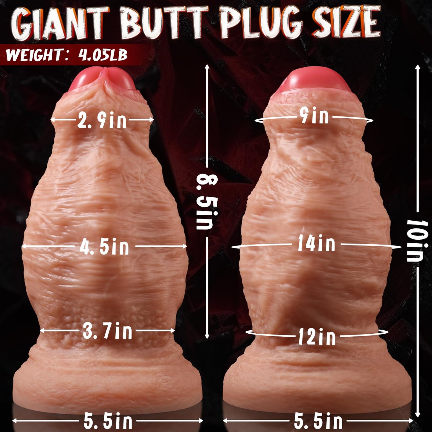 4.5'' Diameter Huge Thick Uncut Dildo, 10 inch Dual Density Silicone Gaint Girth Dildo XXL Butt Plug Sex Toy for Anal Stretcher, Extra Large Anal Dildo No Balls for Advanced Player P Spot Stimulation