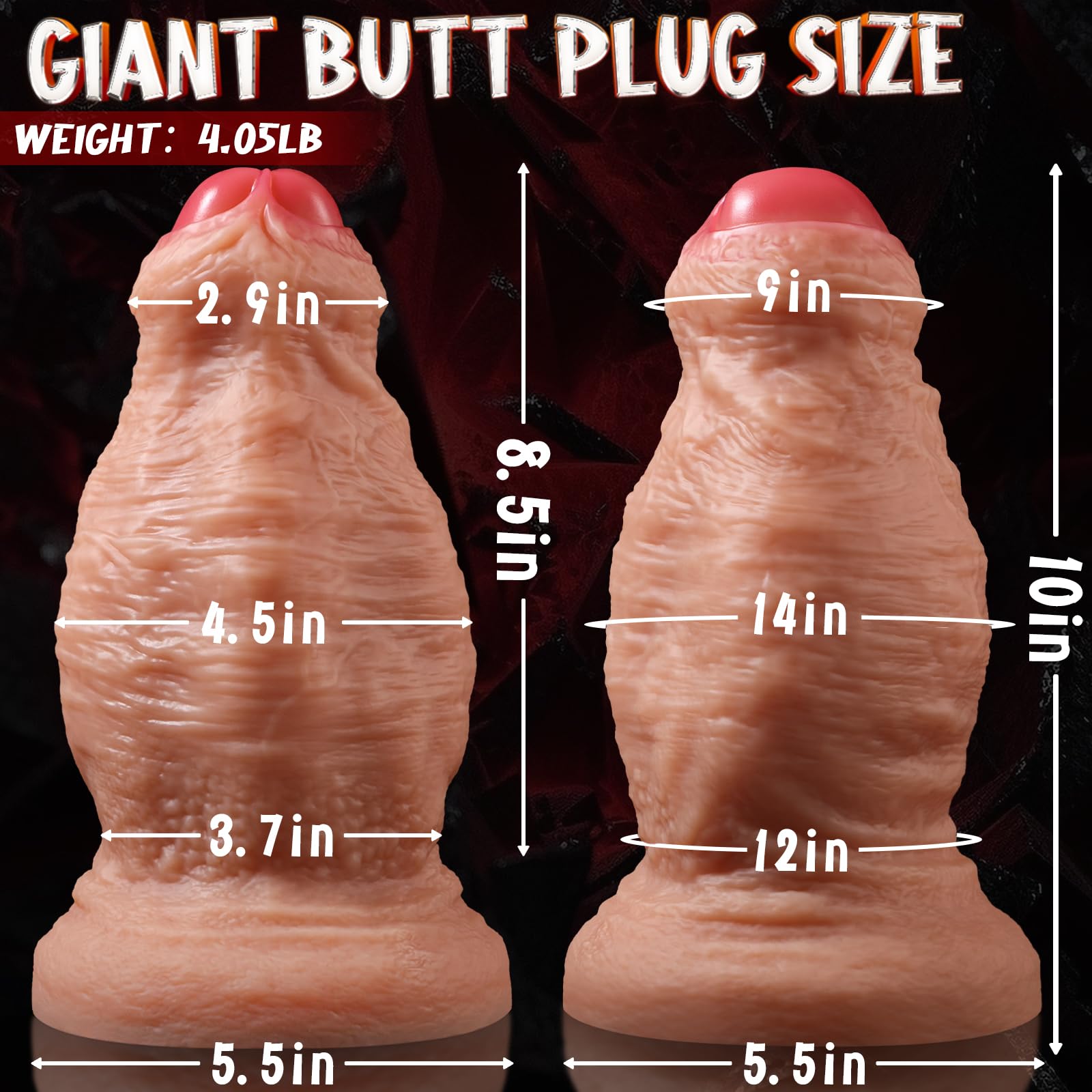 4.5'' Diameter Huge Thick Uncut Dildo, 10 inch Dual Density Silicone Gaint Girth Dildo XXL Butt Plug Sex Toy for Anal Stretcher, Extra Large Anal Dildo No Balls for Advanced Player P Spot Stimulation