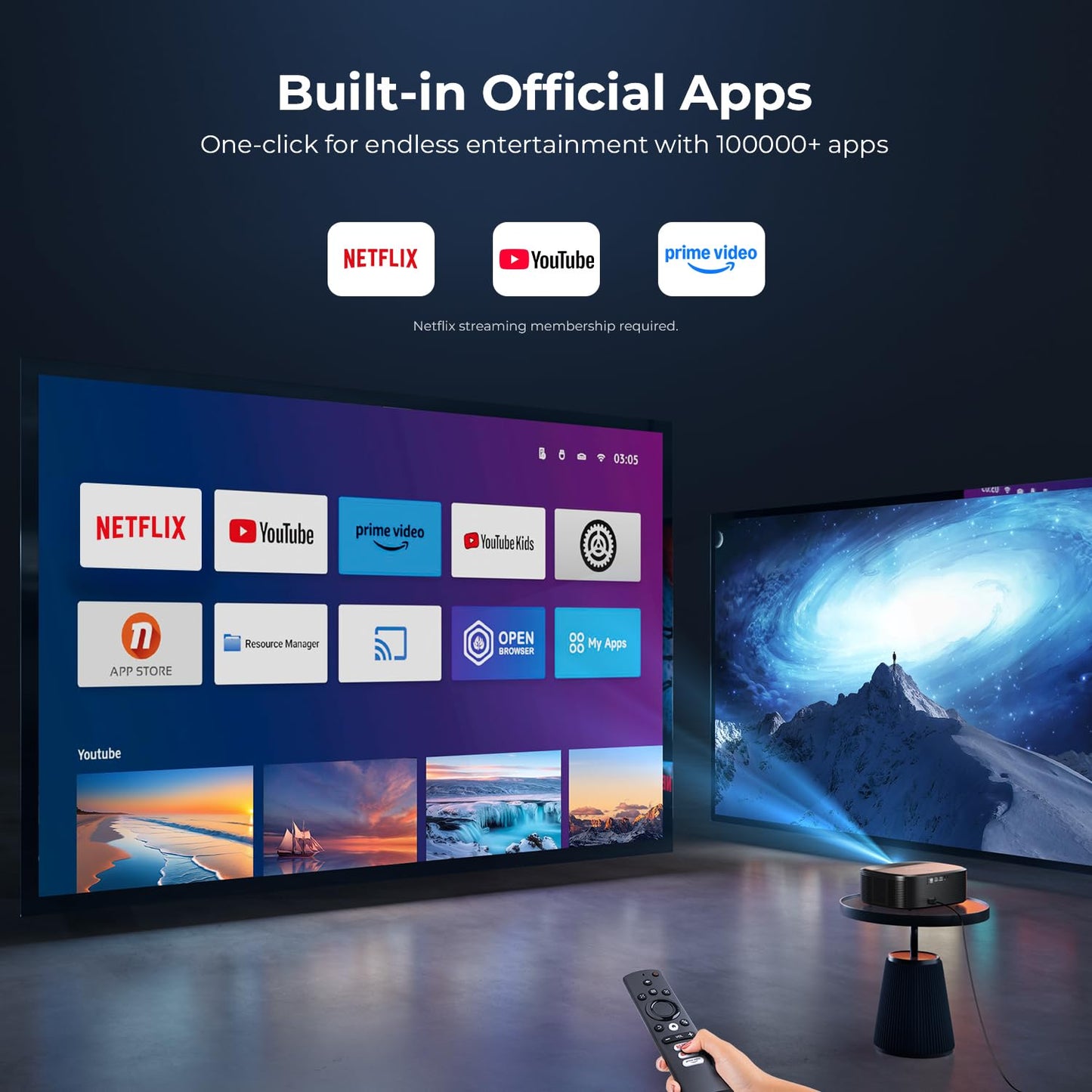 4K Projector with Wifi and Bluetooth, ELEPHAS Outdoor Movie Projector Compatible with NETFLIX/Prime Video/YouTube, 100,000+ Apps Supported, Smart Video Projector for HDMI/USB/iOS/Android/Windows